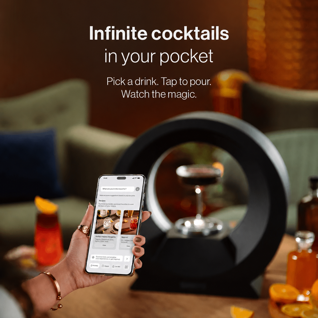 🔥 Smart 360° Cocktail Mixer – App-Controlled Margarita & Cocktail Maker for Home Bar Setup
