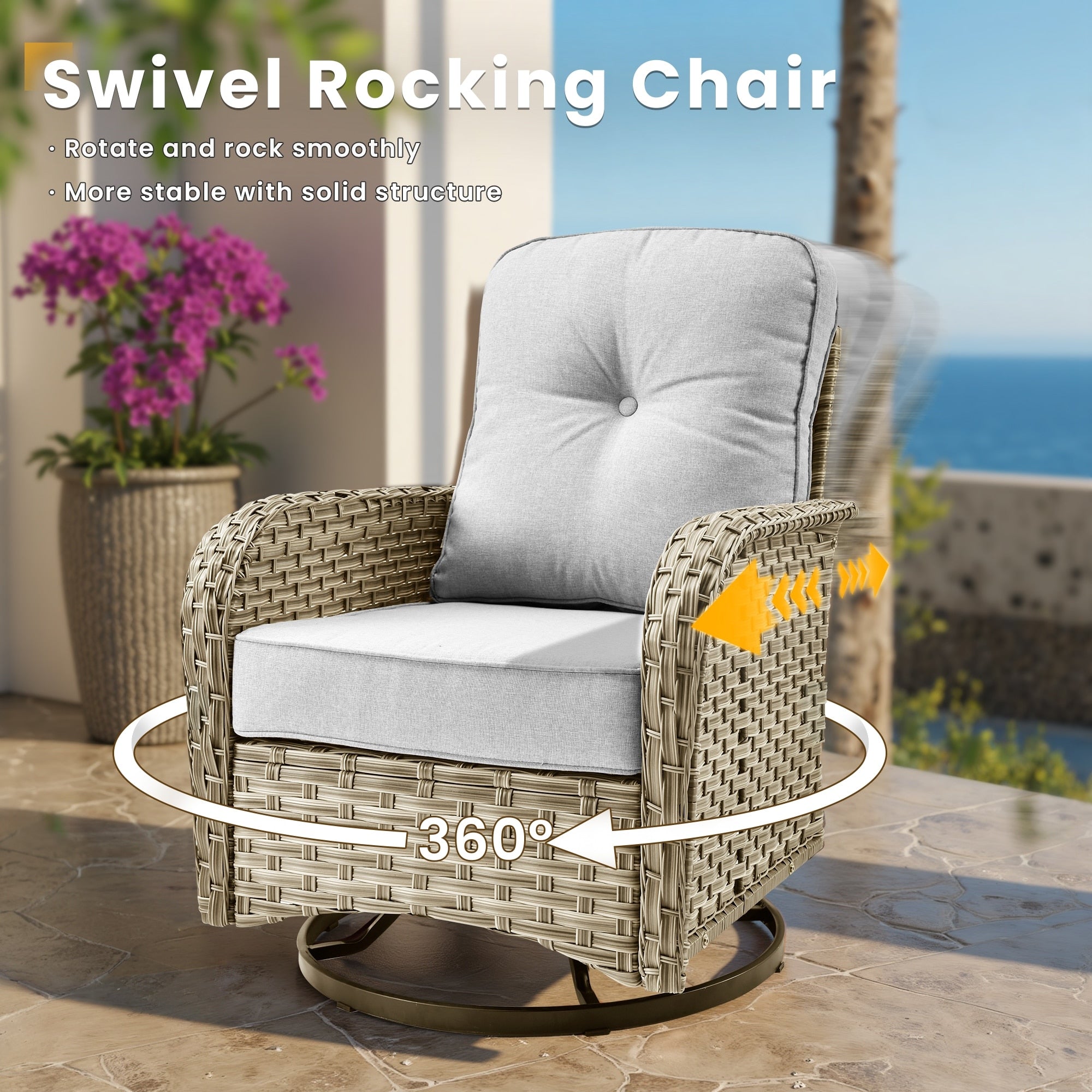 XIZZI 9-piece Outdoor Wicker Patio Furniture Set with Swivel Chairs