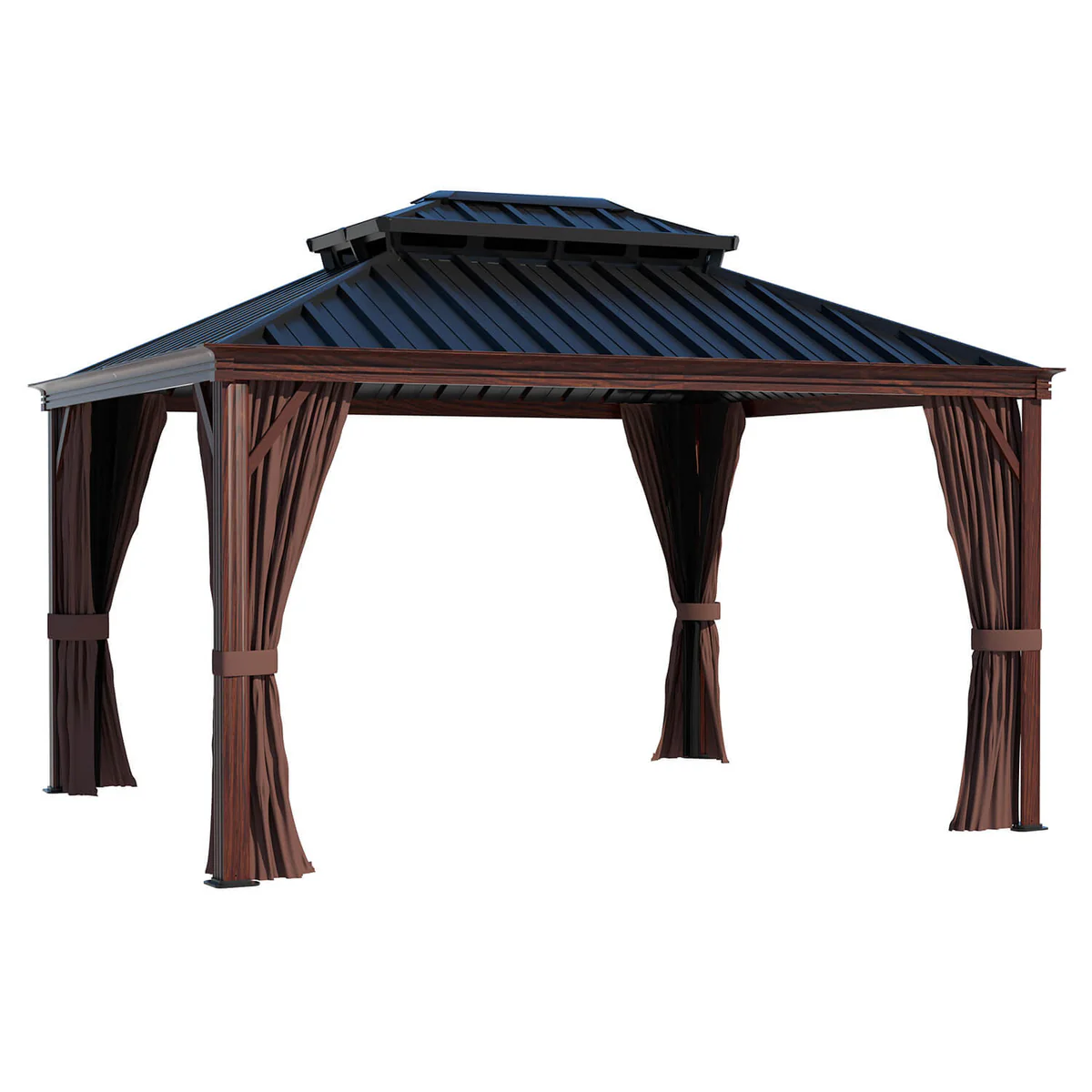 12-ft x 10-ft Wood Grain Appearance Hardtop Brown Gazebo with Hardtop Roof (Screen Included)