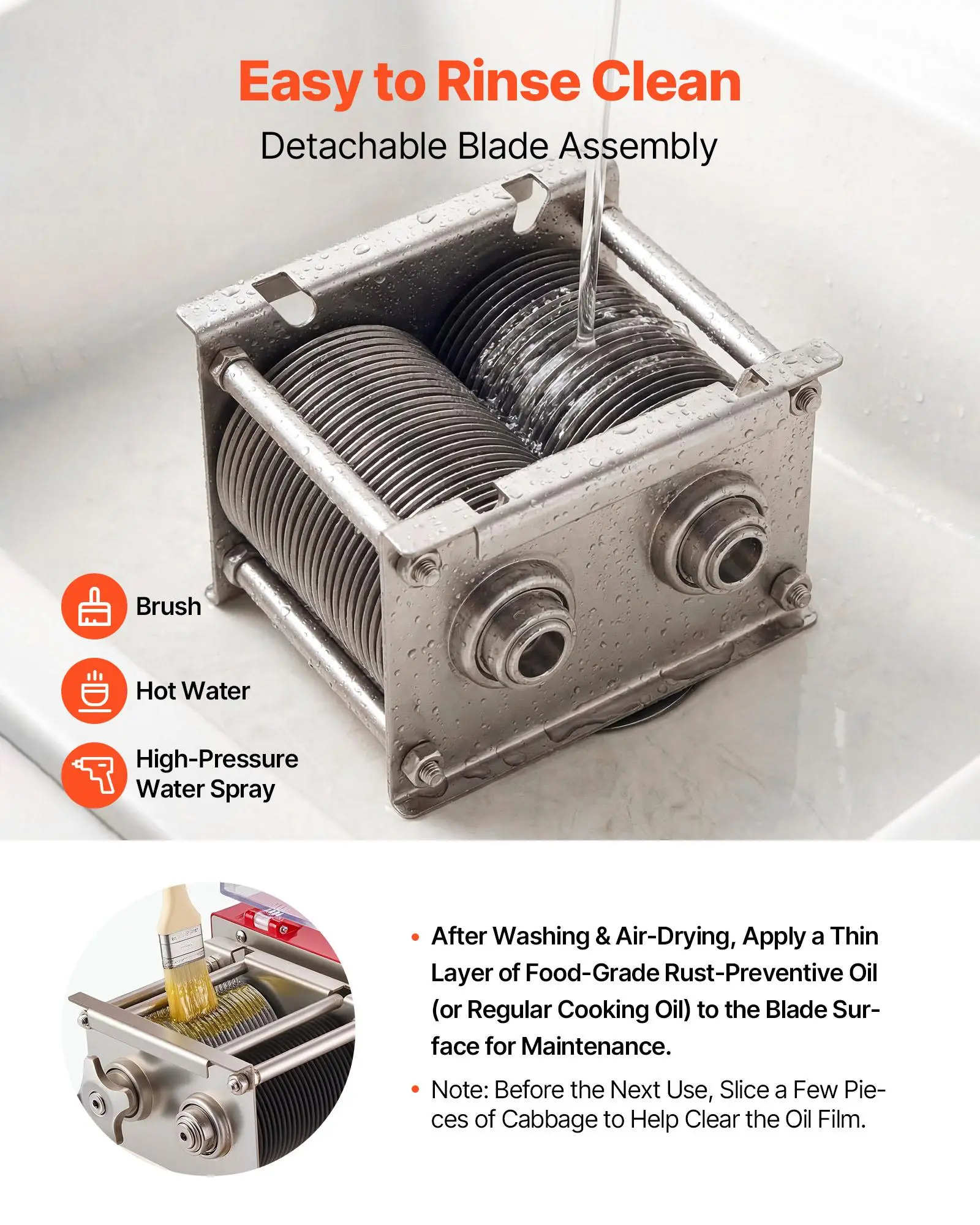 Detachable stainless steel blade cleaning