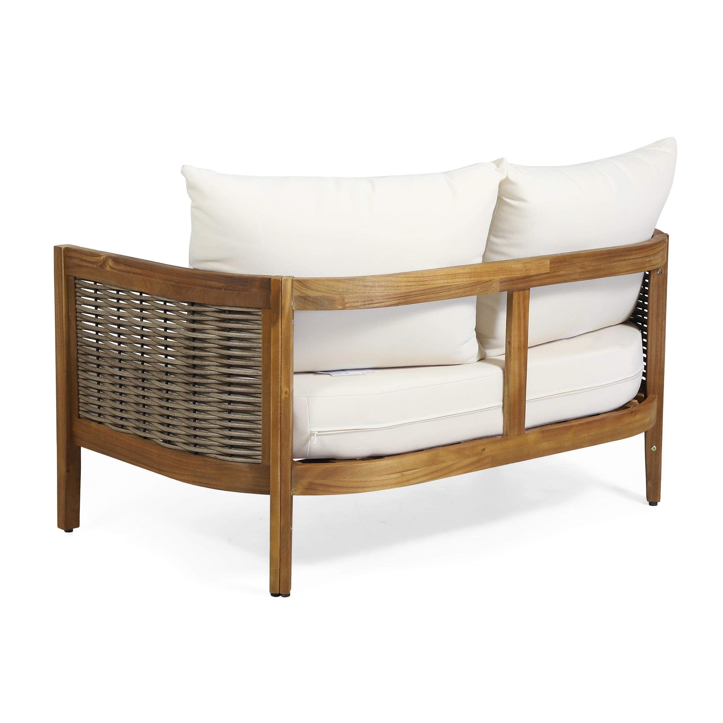 Burchett Outdoor Acacia Wood and Wicker 4 Seater Chat Set with Optional Sunbrella Cushions by Christopher Knight Home