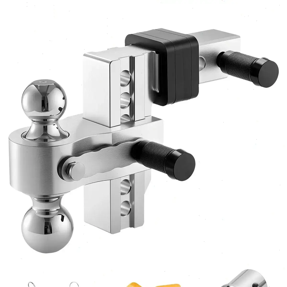 Adjustable Trailer Hitch—8-inch drop, triple-ball mount compatible with 2.5-inch receivers