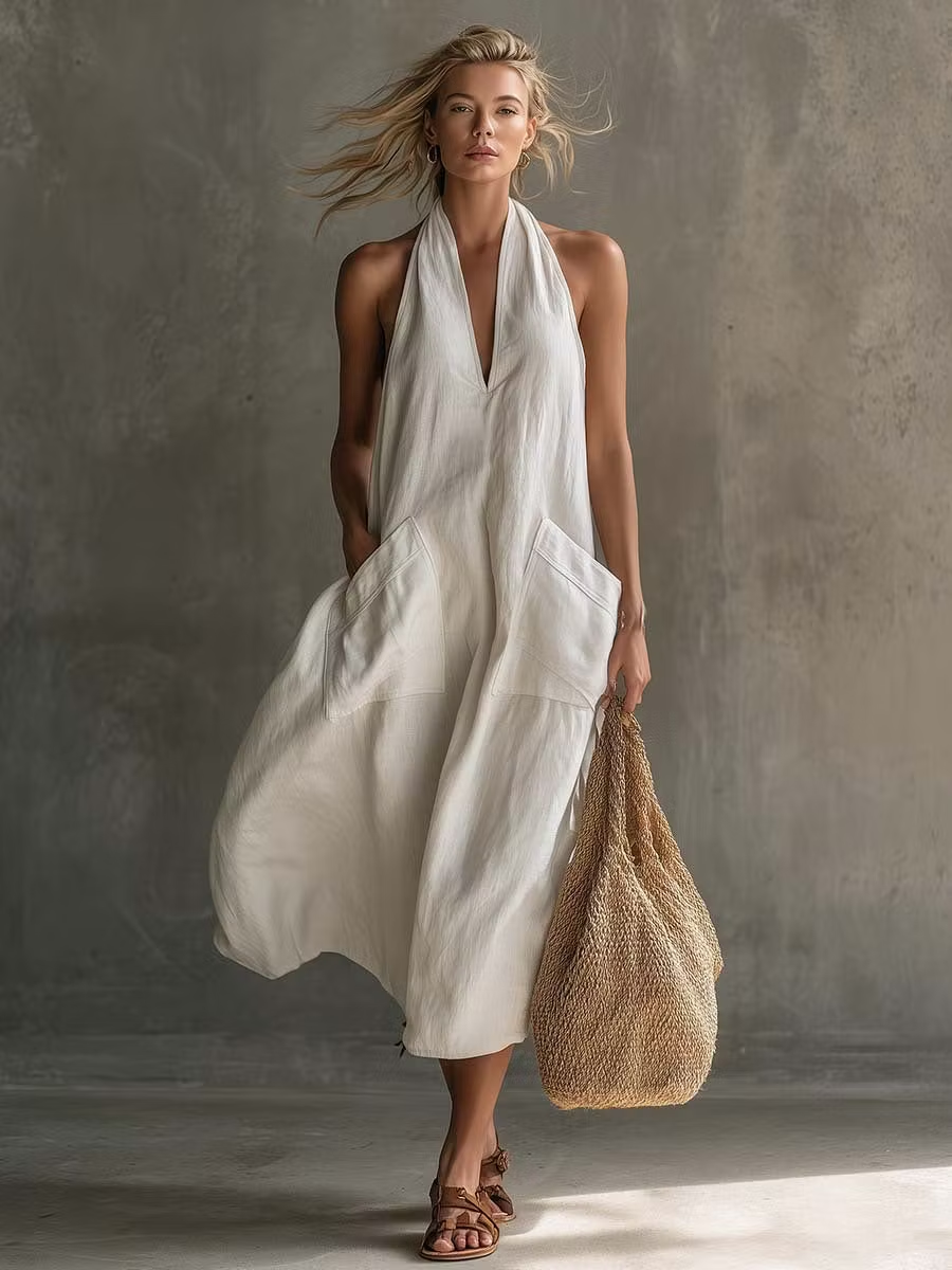 Women's Bateau Neck Sleeveless Diagonal Skirt Dress