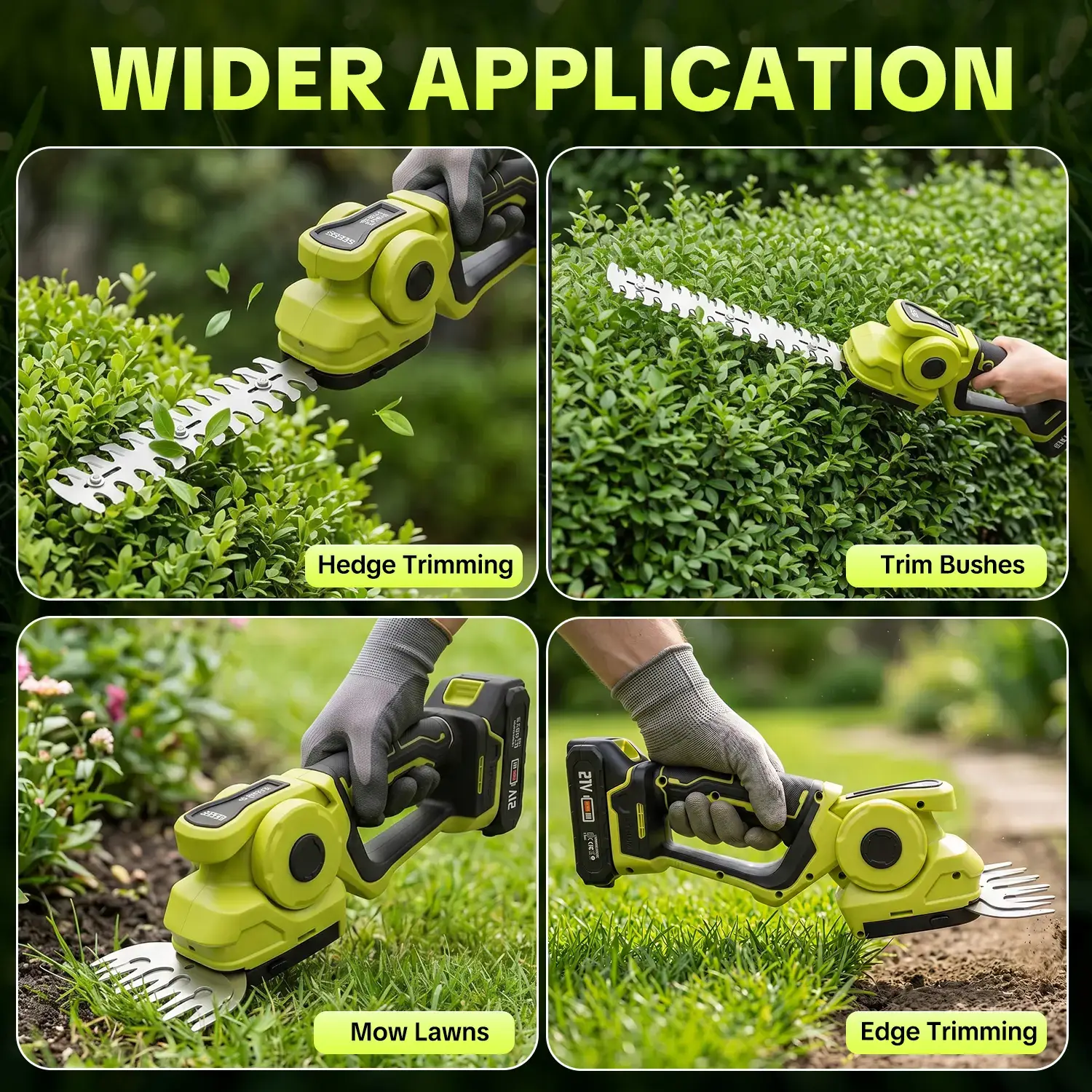 Cordless 2-in-1 Grass Shear & Shrub Trimmer, Handheld Electric Hedge Trimmer, 2*21V Batteries,Lightweight for Lawn Hedge Garden Yard Maintenance