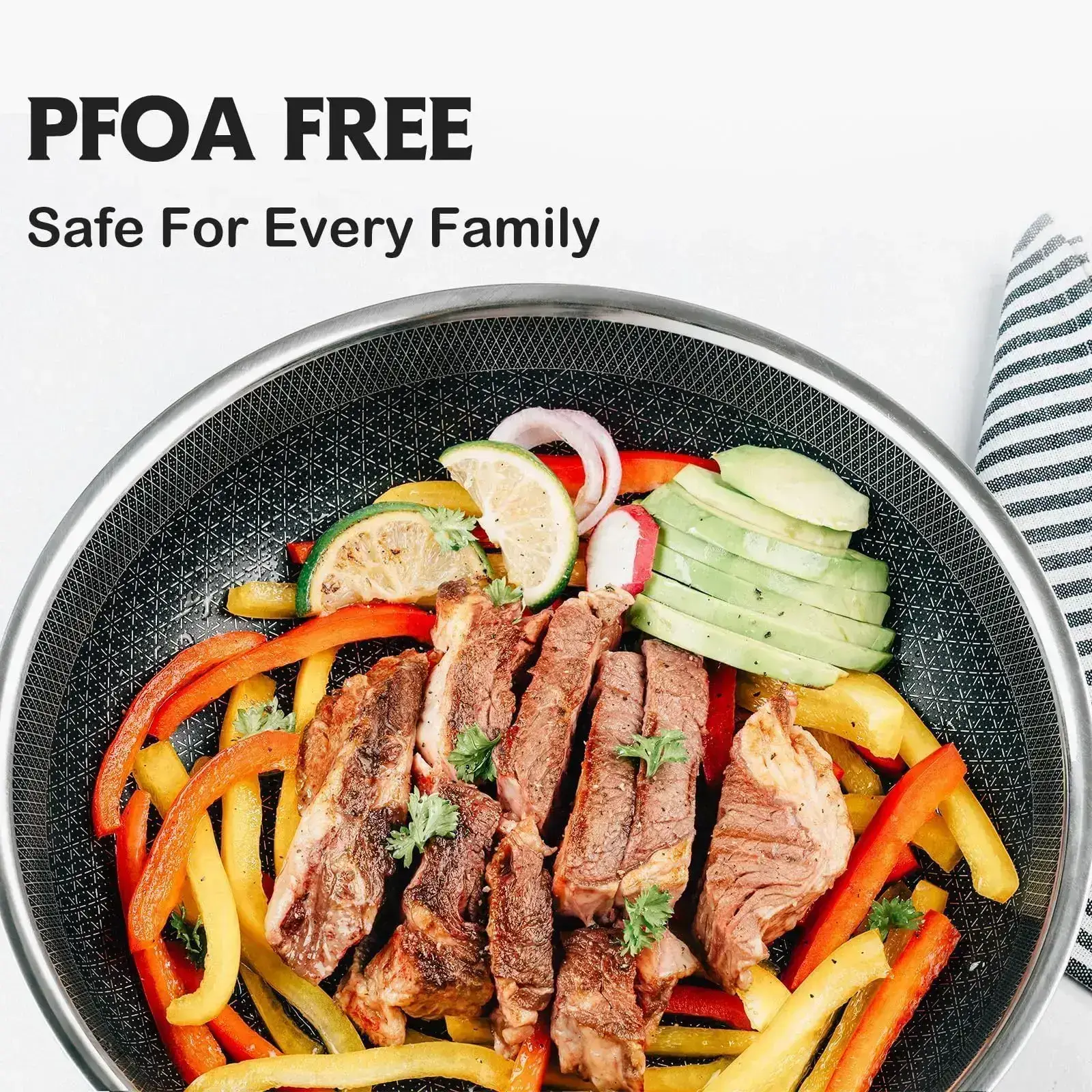 10-Pcs / 14-Pcs Hybrid Cookware Set – Nonstick Stainless Steel Pots and Pans Set, Induction Ready Frying Pans, Saucepans, Saute Pan & Stock Pot, PFOA Free