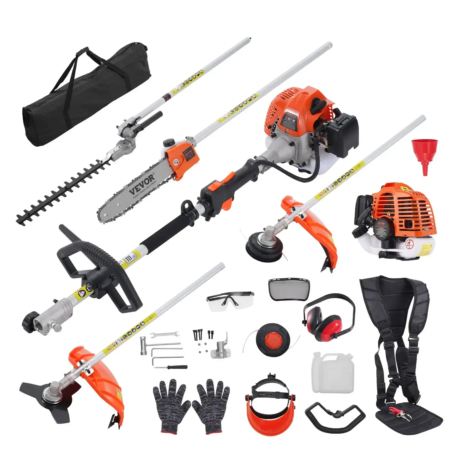 52CC 6-in-1 Multi-Functional Trimming Tools with Gas Hedge Trimmer,Weed Eater, String Trimmer, Brush Cutter, Edger & Pole Saw Chainsaw Pruner Whacker Shoulder Super Brand Day