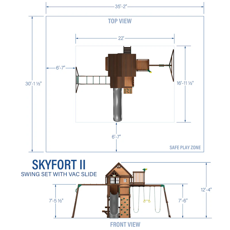 Skyfort II Cedar Wood Swing Set with Wave Slide, Clubhouse, Crow's Nest, and Monkey Bars