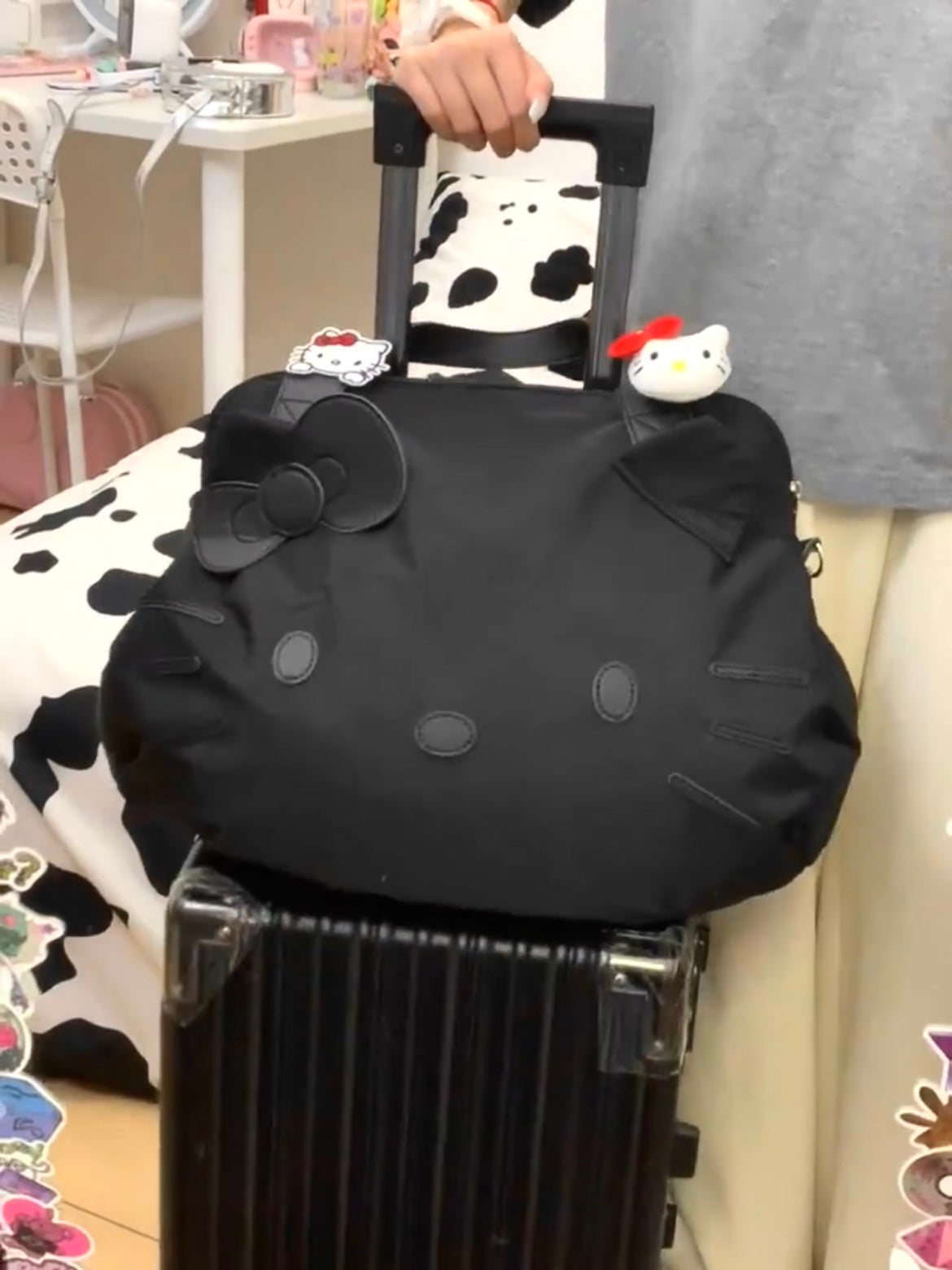 Hellokitty Black Large Travel Tote Bag Waterproof Duffel Gym Tote Bag