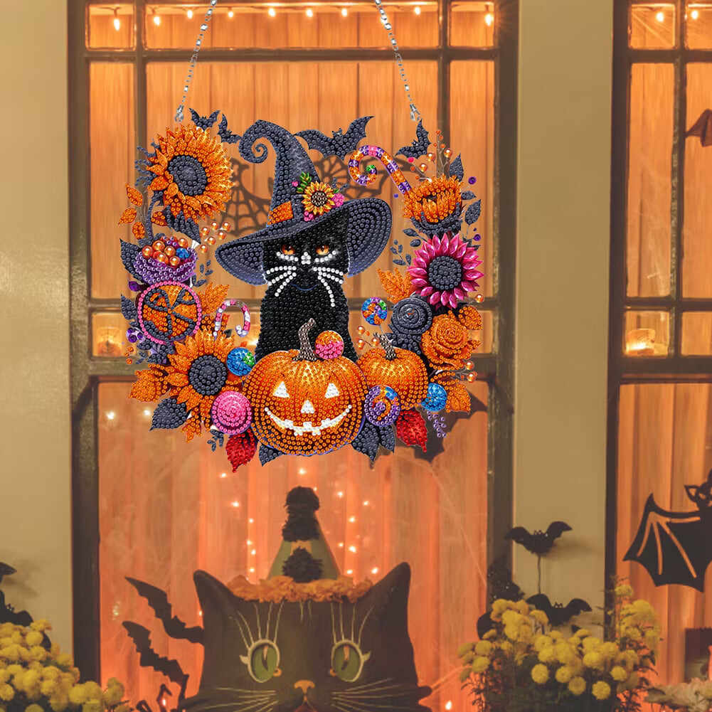 🎃Black Cat Moon Diamond Art Hanging Ornament Kit – Relaxing DIY Halloween Craft 🎃💎