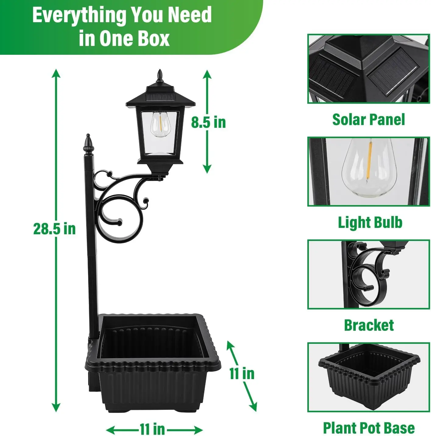 Hoodink Solar Lamp Post Light with Planter Waterproof Outdoor Patio Decor