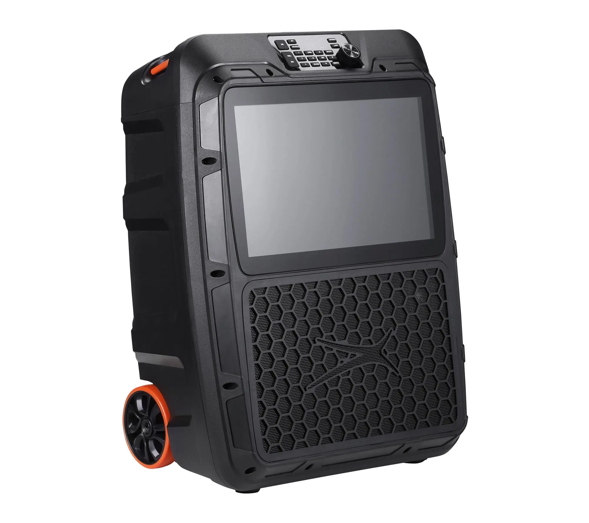 Portable entertainment trolley speaker with built-in screen