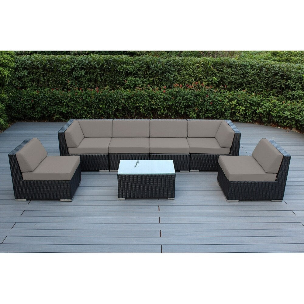 Ohana Outdoor 7-pc. Cushioned Black Wicker Conversation Set - No Assembly