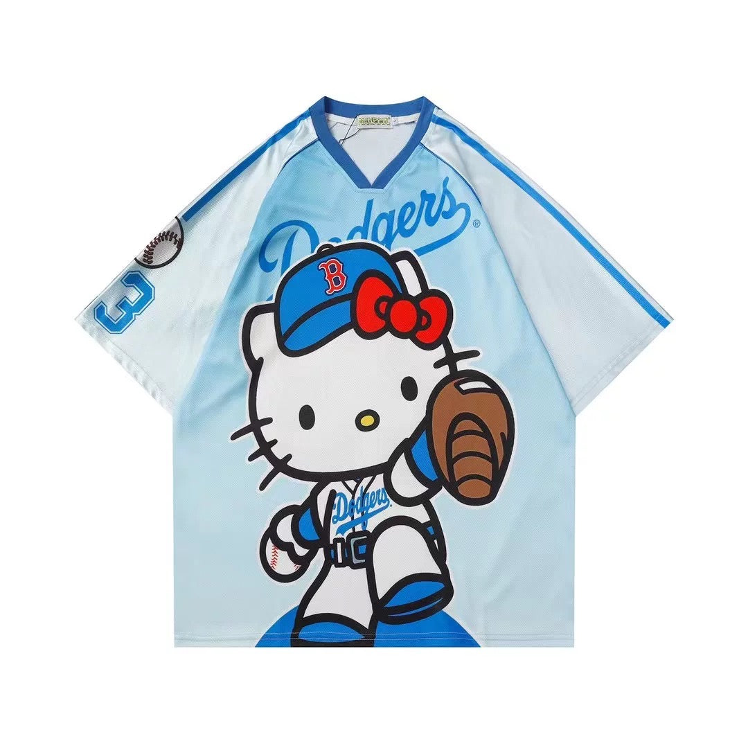 Hellokitty Cute Baseball Jersey Baseball Shirts Sports Uniform Summer Loose Short Sleeve Tops T-Shirts