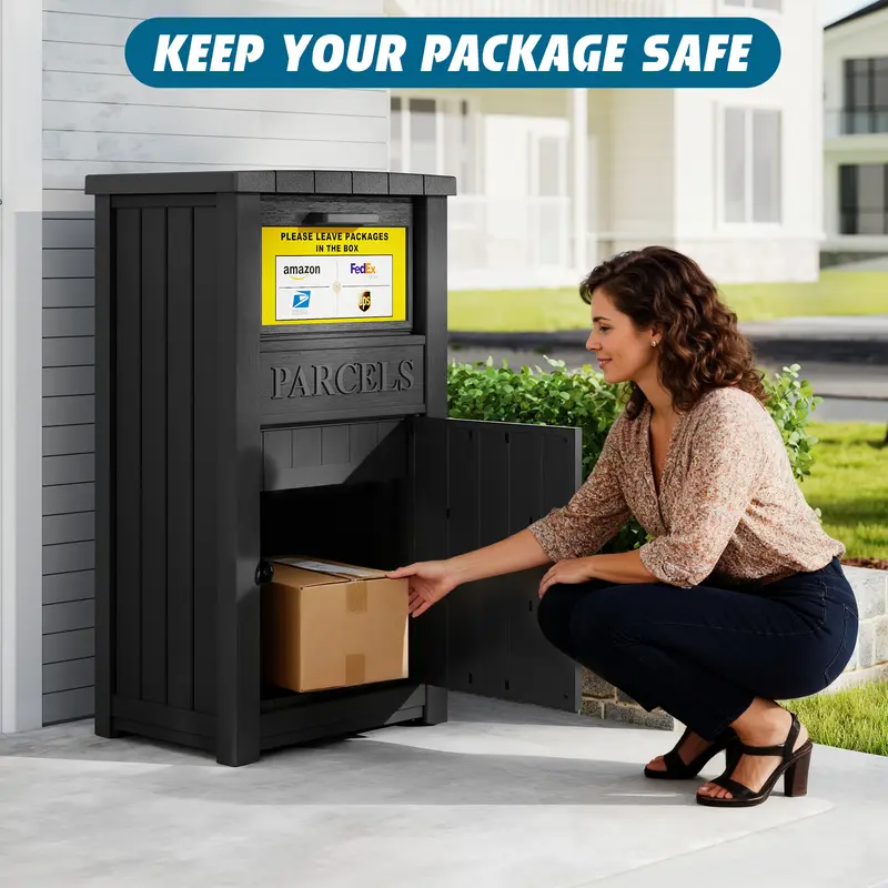 Package Delivery Box for Outside, Lockable Waterproof Anti-Theft Resin Parcel Drop Box