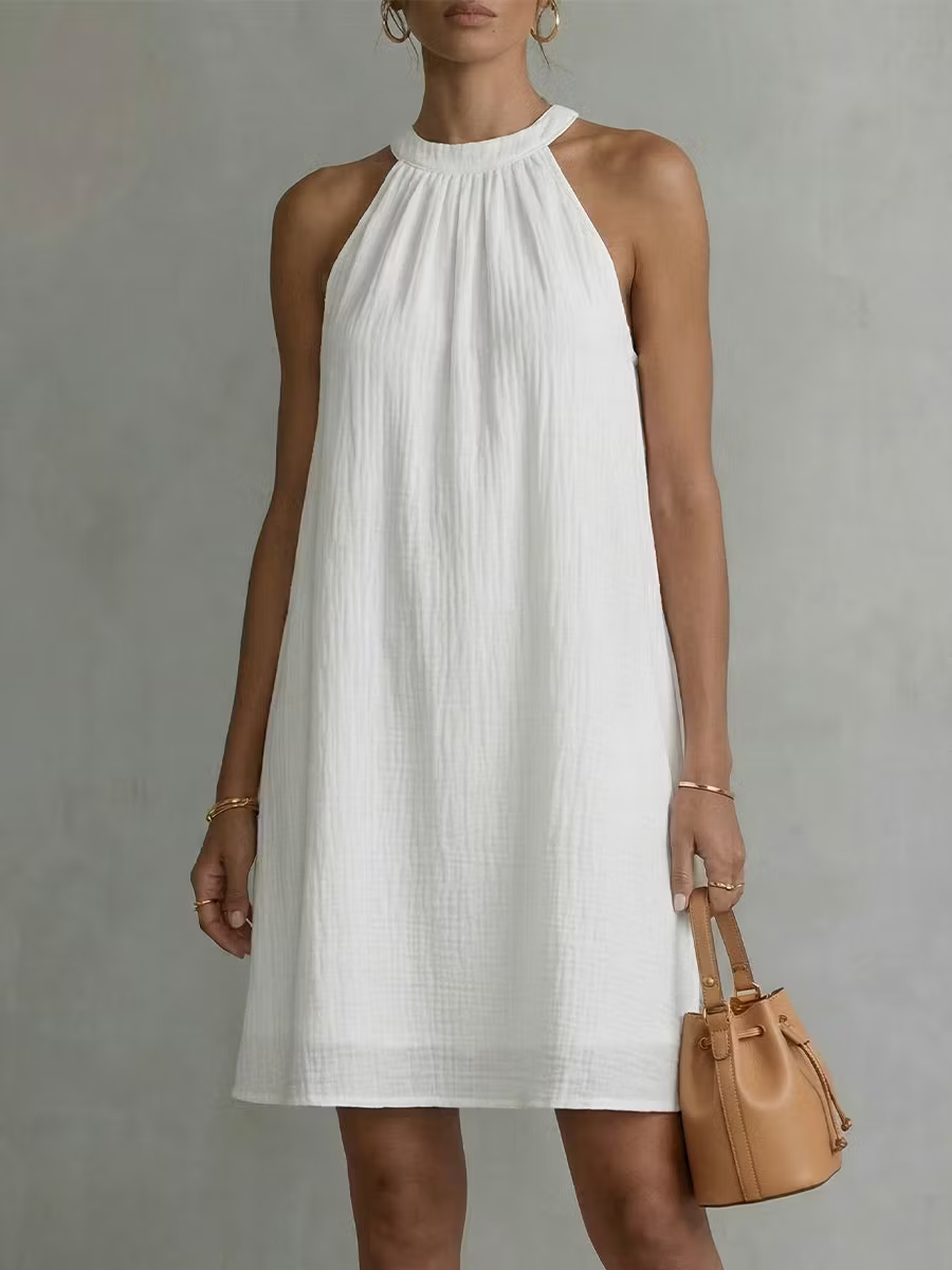 Women's Round-neck Halter Sleeveless Cotton-linen Dress