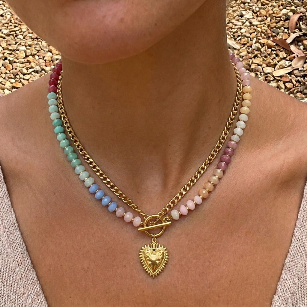 💖 Pastel Bead Heart Necklace