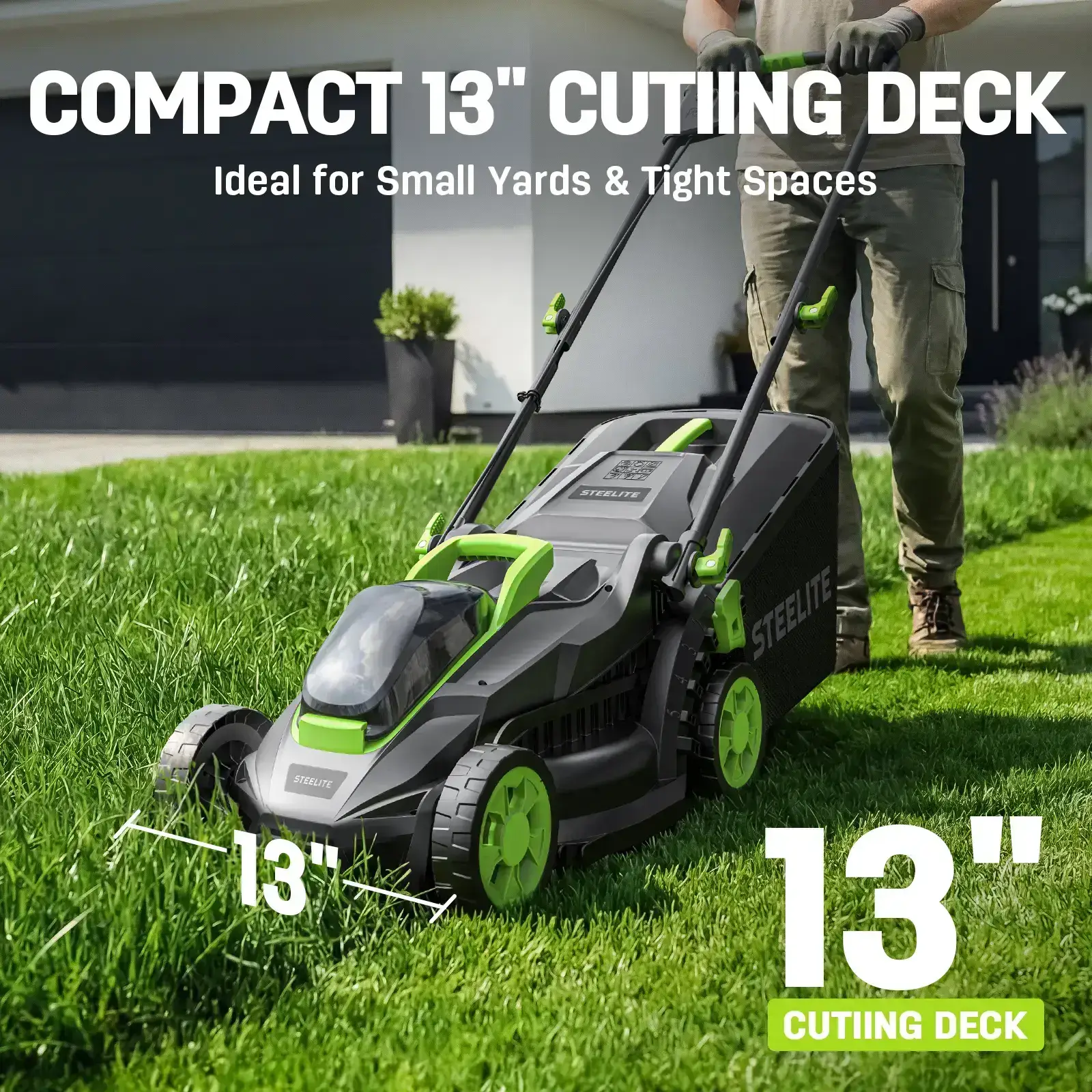 13 Inch Brushless Cordless Lawn Mower - 20V Electric Push Mower with 4.0Ah Battery and Charger Included, 5-Position Height Adjustable, 3-in-1 Mulching & Bagging, Easy Assembly for Small Urban Lawn and Garden