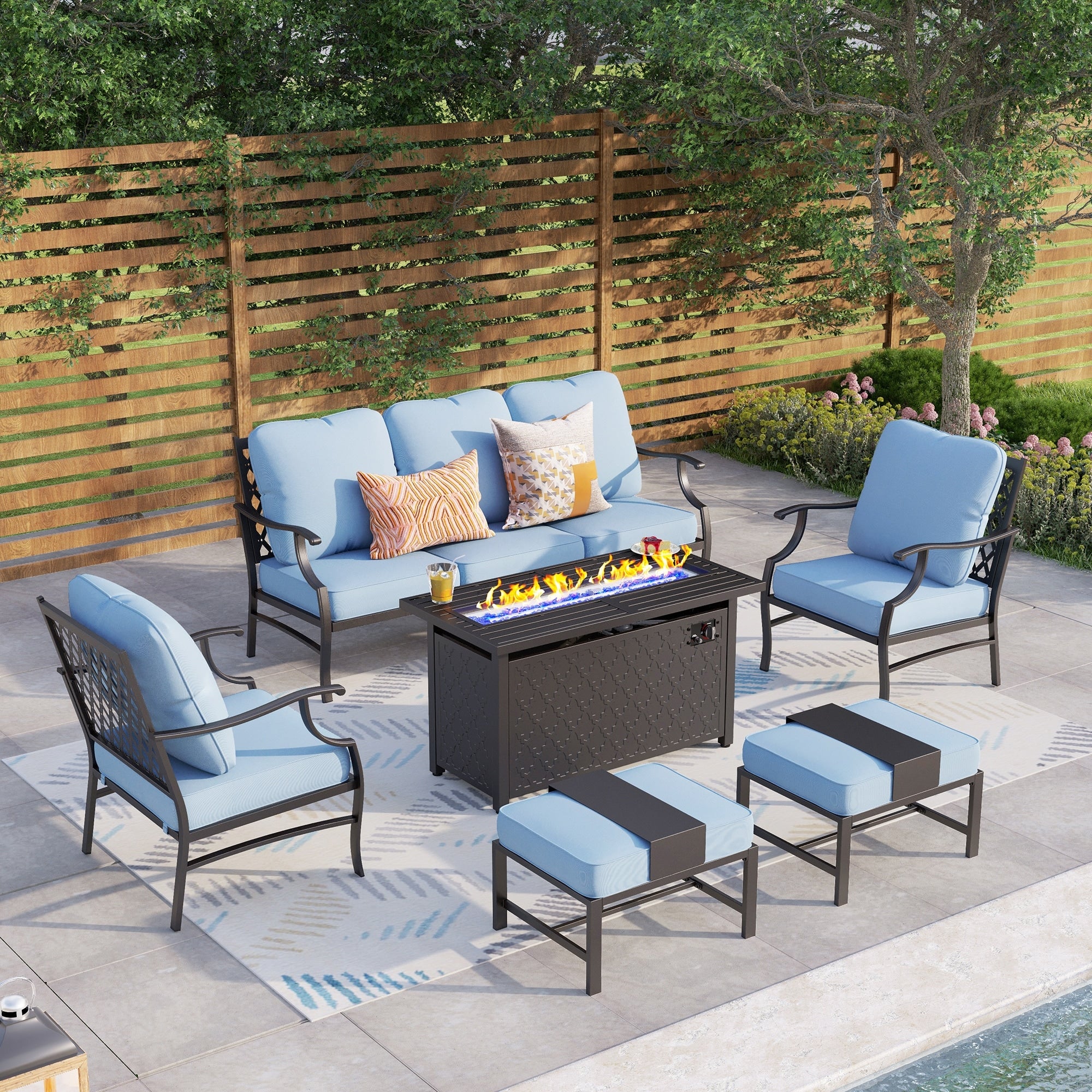 MAISON ARTS Outdoor Sofa Set 4/6-Piece Patio Conversation Set with 45'' Gas Fire Pit Table