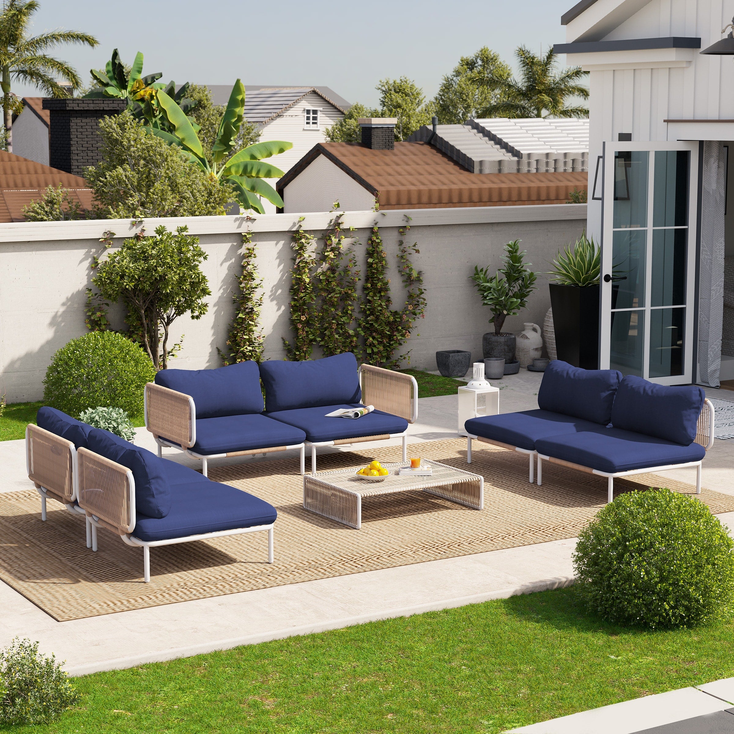 Outdoor Cushioned Sectional Sofa Chat Set Patio Furniture Conversation Set, Free Combination