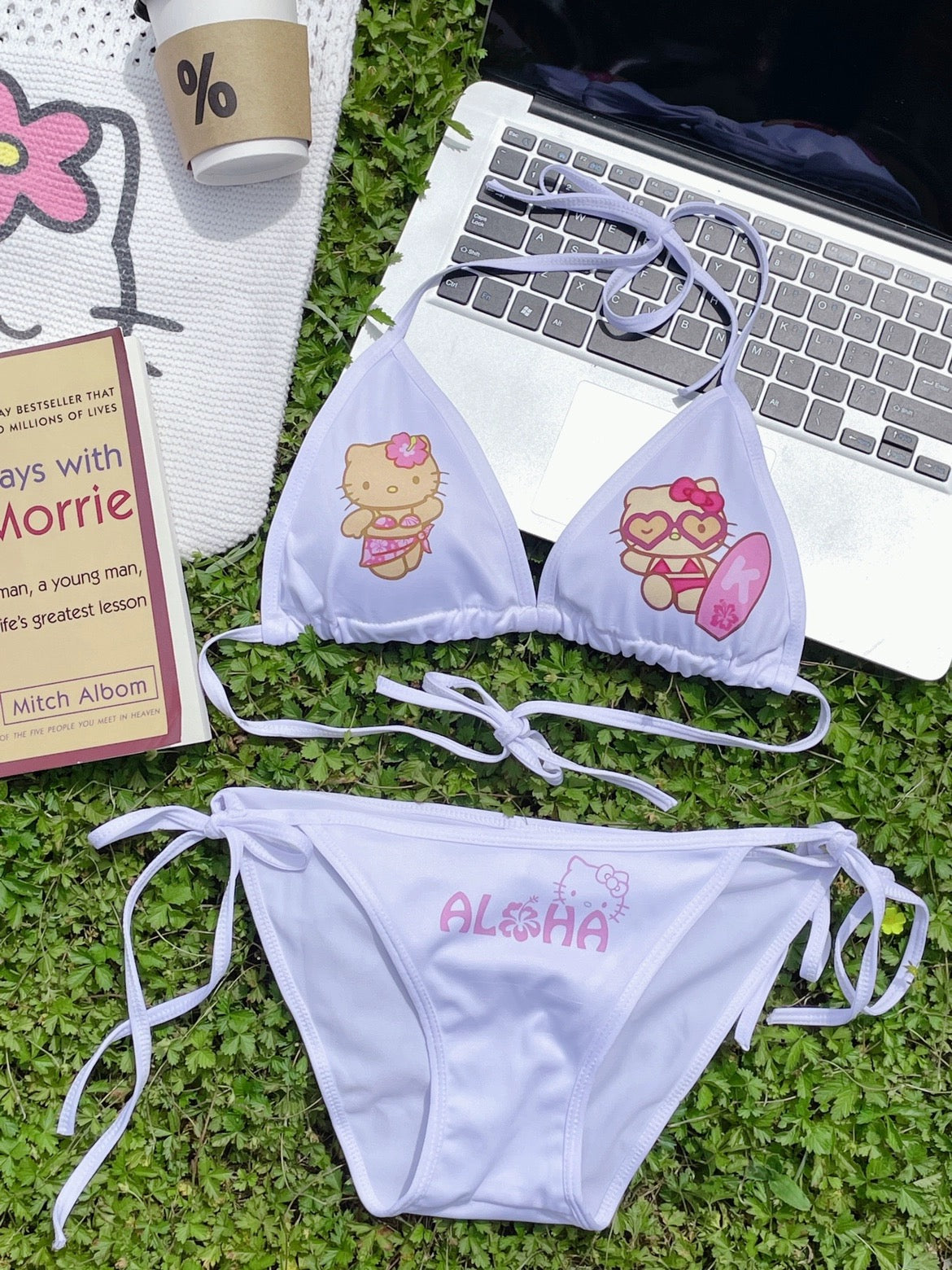 Hellokitty Halter Tie Side Triangle Bikini Set