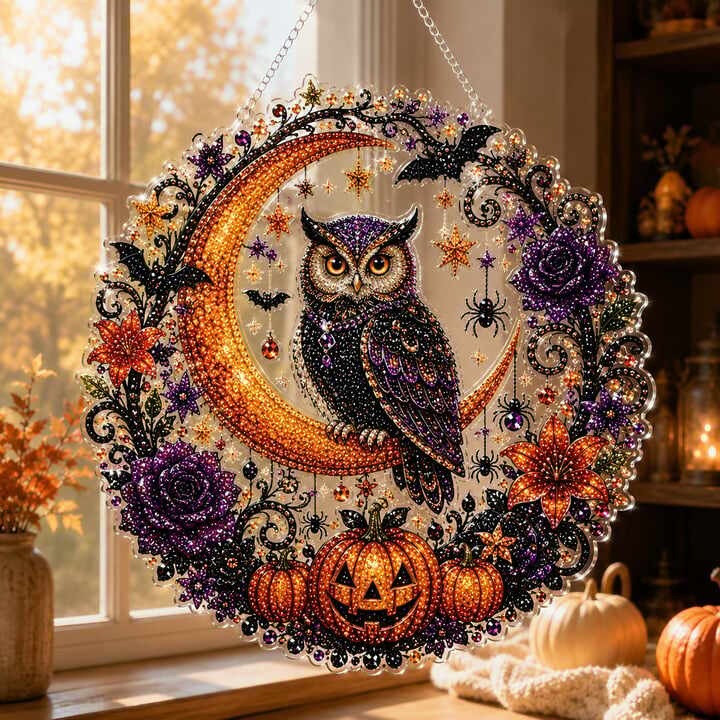 🎃Black Cat Moon Diamond Art Hanging Ornament Kit – Relaxing DIY Halloween Craft 🎃💎