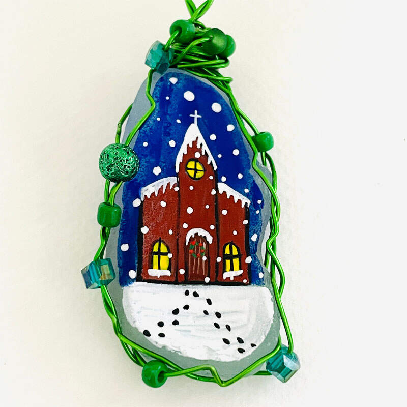 Sea glass hand painted art Christmas tree decorations