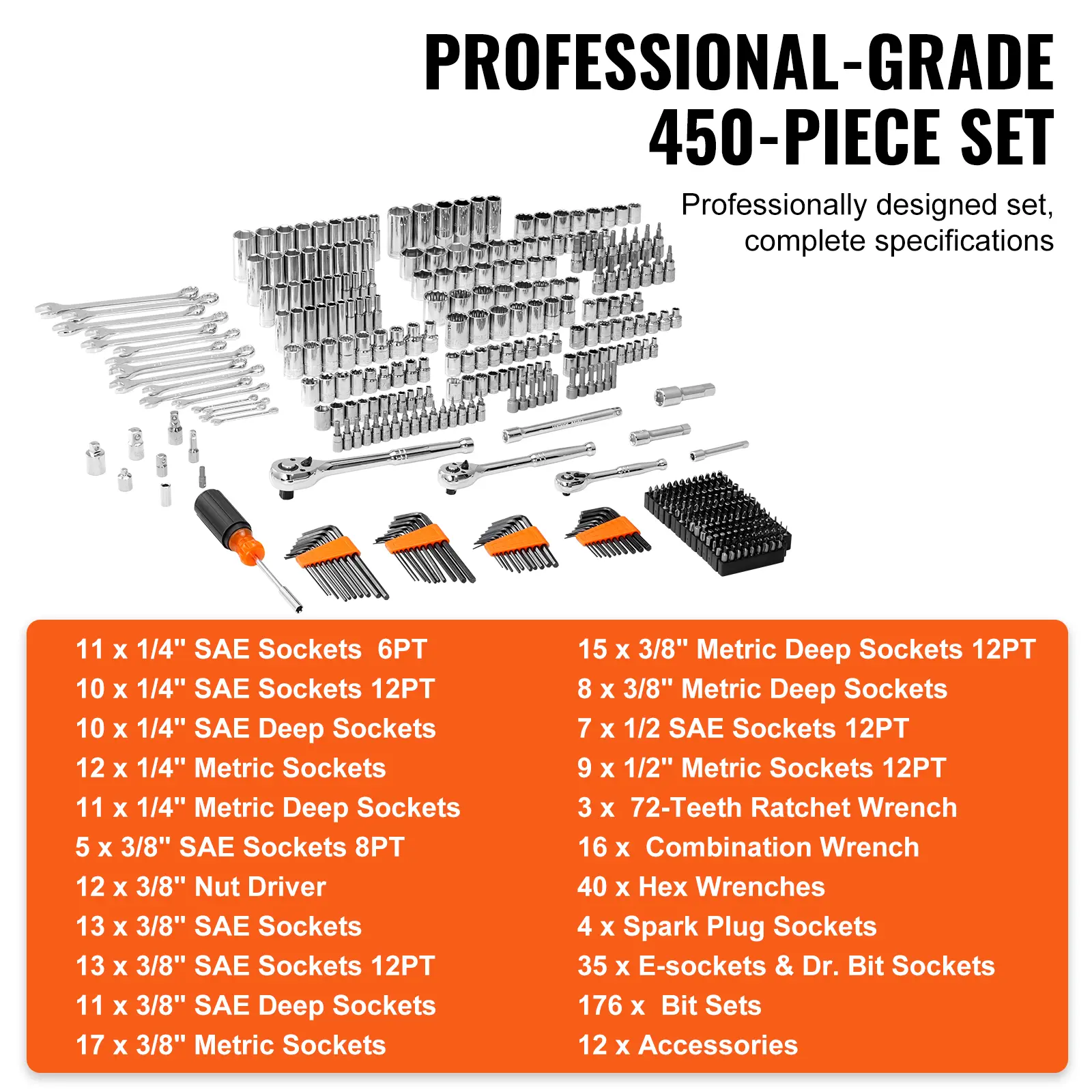 450 Pcs Mechanics Tool Set Socket Set