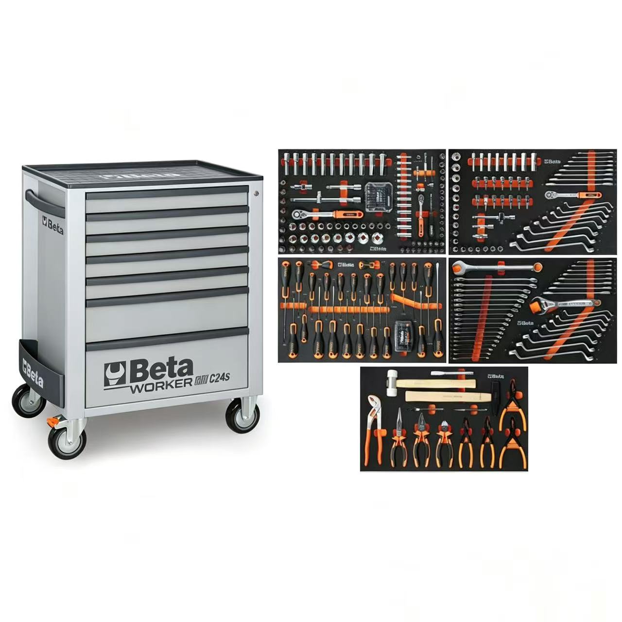 Mobile roller cab with 7 drawers, with assortment of 309 tools
