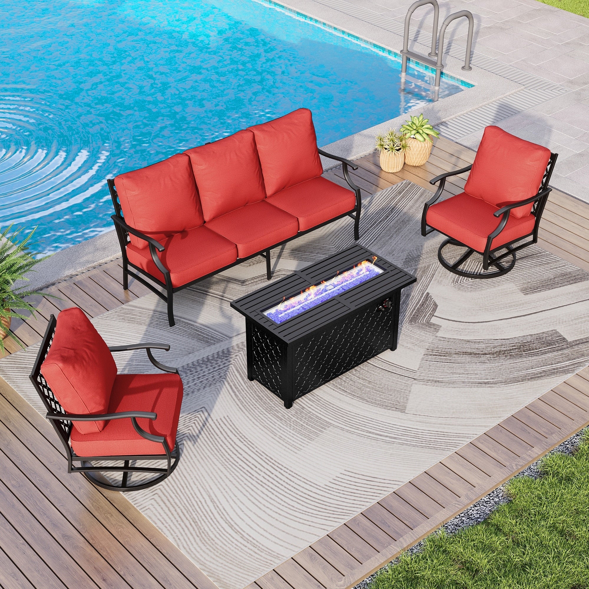 MAISON ARTS Outdoor Sofa Set 4/6-Piece Patio Conversation Set with 45'' Gas Fire Pit Table