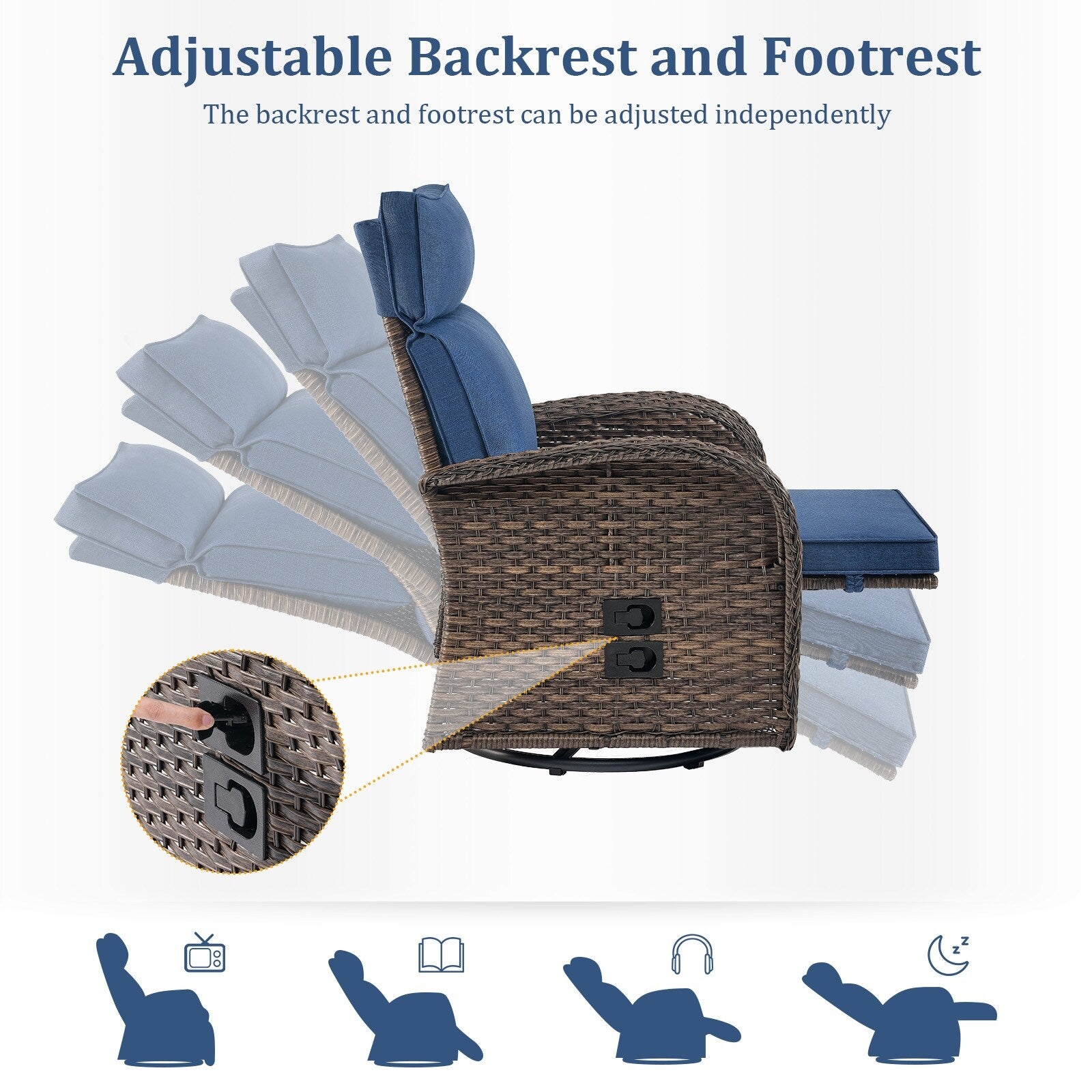 Pocassy Reclining Patio Chair with Adjustable Backrest