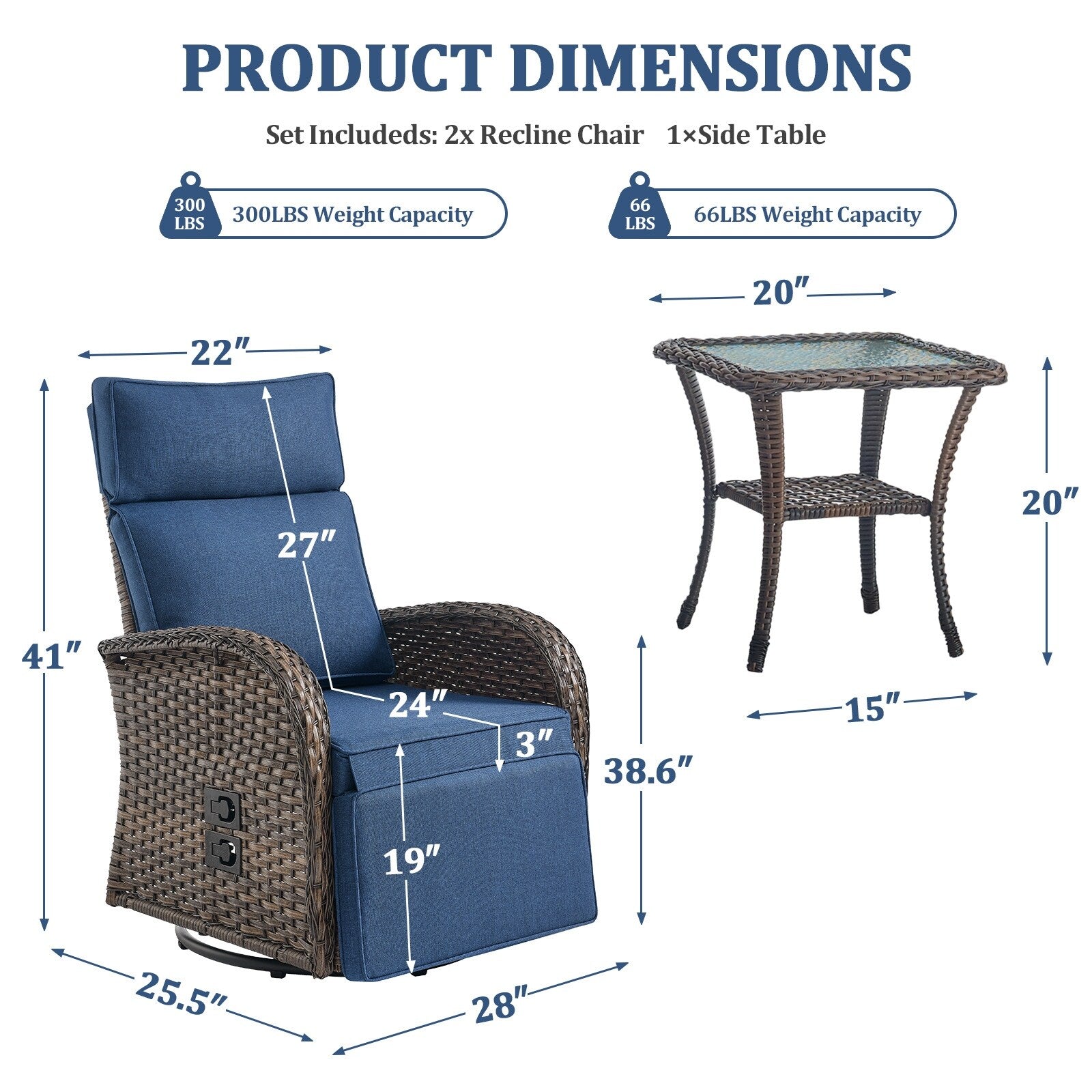 Pocassy Reclining Patio Chair with Adjustable Backrest