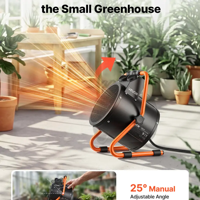 1500W Portable Greenhouse Electric Heater, Thermostat, IPX4