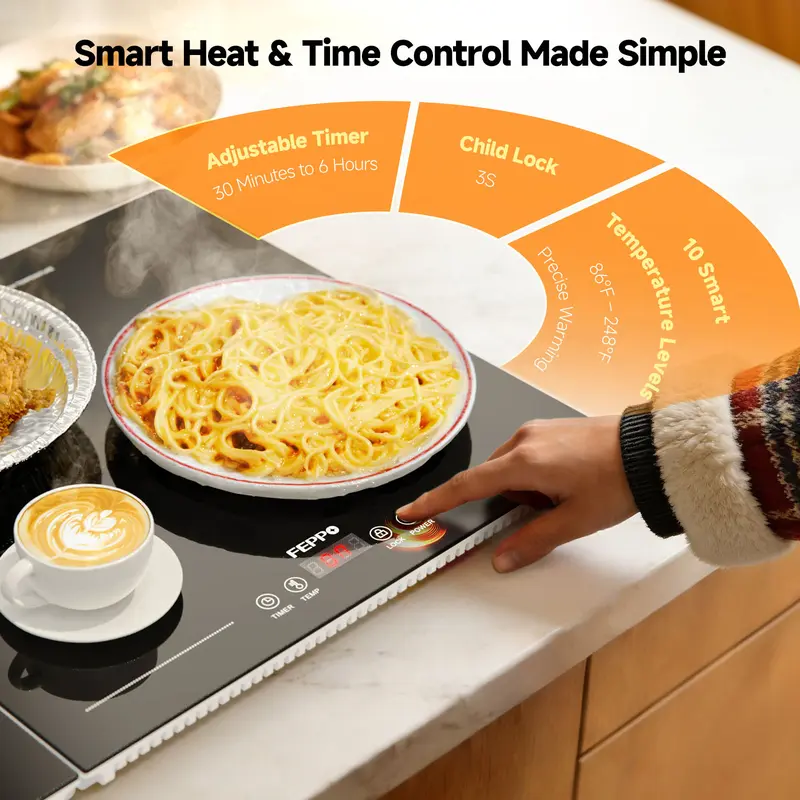 2026 47x15in Electric Warming Tray – Tempered Glass