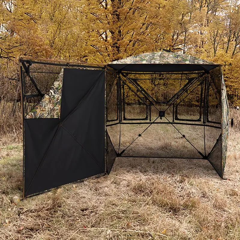 360° See-Through Hunting Blind, Silent Pop-Up Deer Ground Blind with Removable 300D Blackout Panel