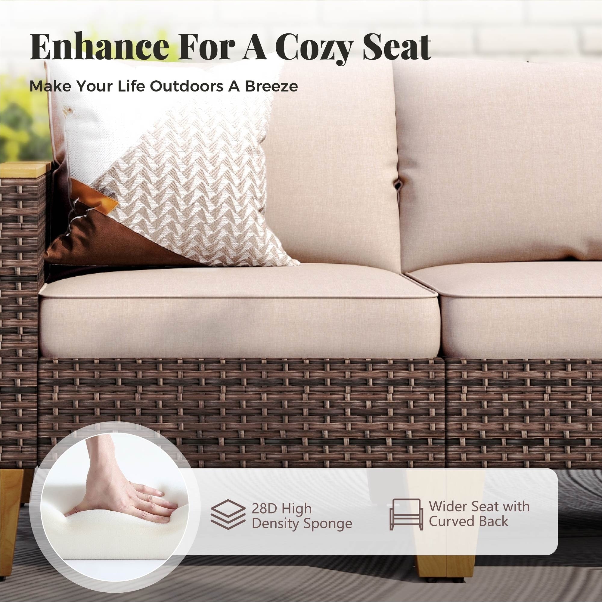 6-11 Piece Patio Outdoor Wicker Sectional Sofa Half-Moon Furniture Set Large Seating Conversation Sets with Fire Pit Table