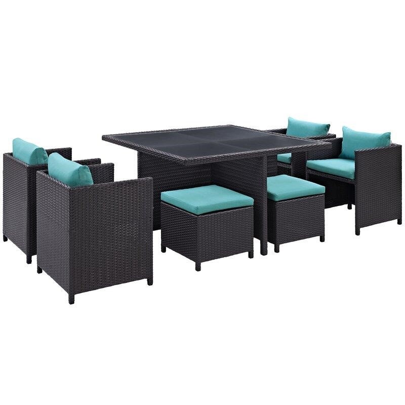 Travers Square 51'' Long Dining Set with Cushions