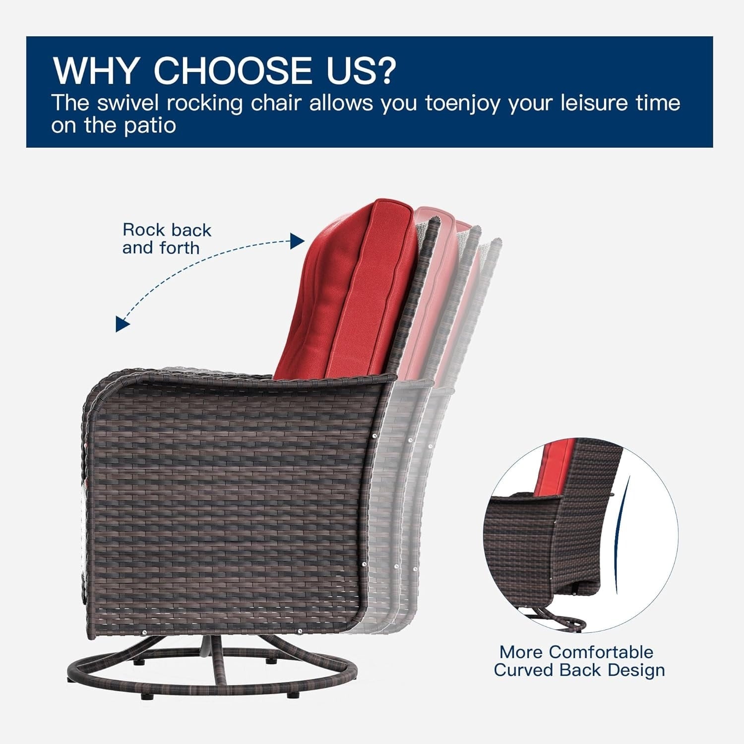 Patio Furniture Sectional Sofa Set, PE Rattan Swivel Rocking Chairs Patio Conversation Set