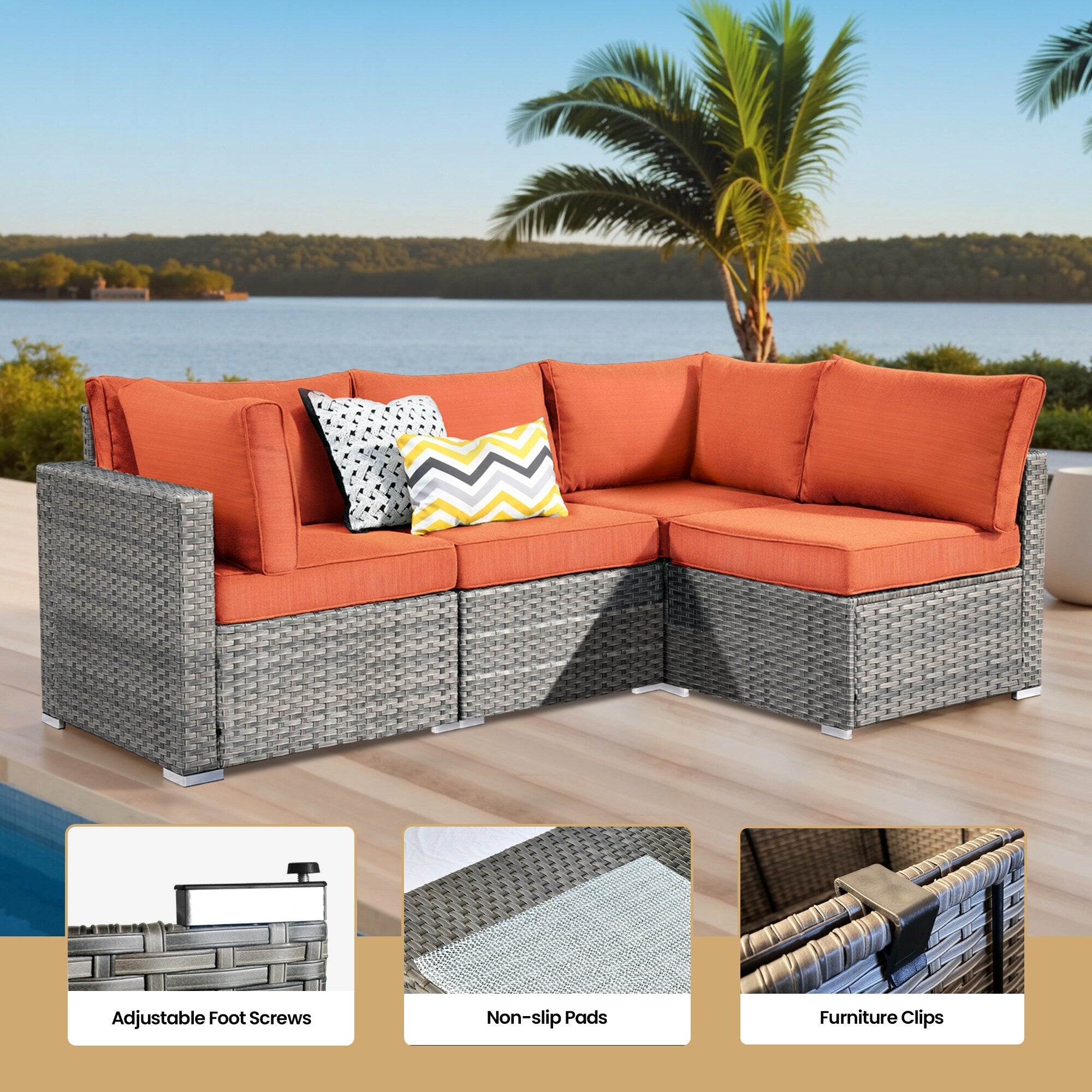XIZZI 9 Pieces Patio Wicker Furniture Swivel Rocker with Firepit Table
