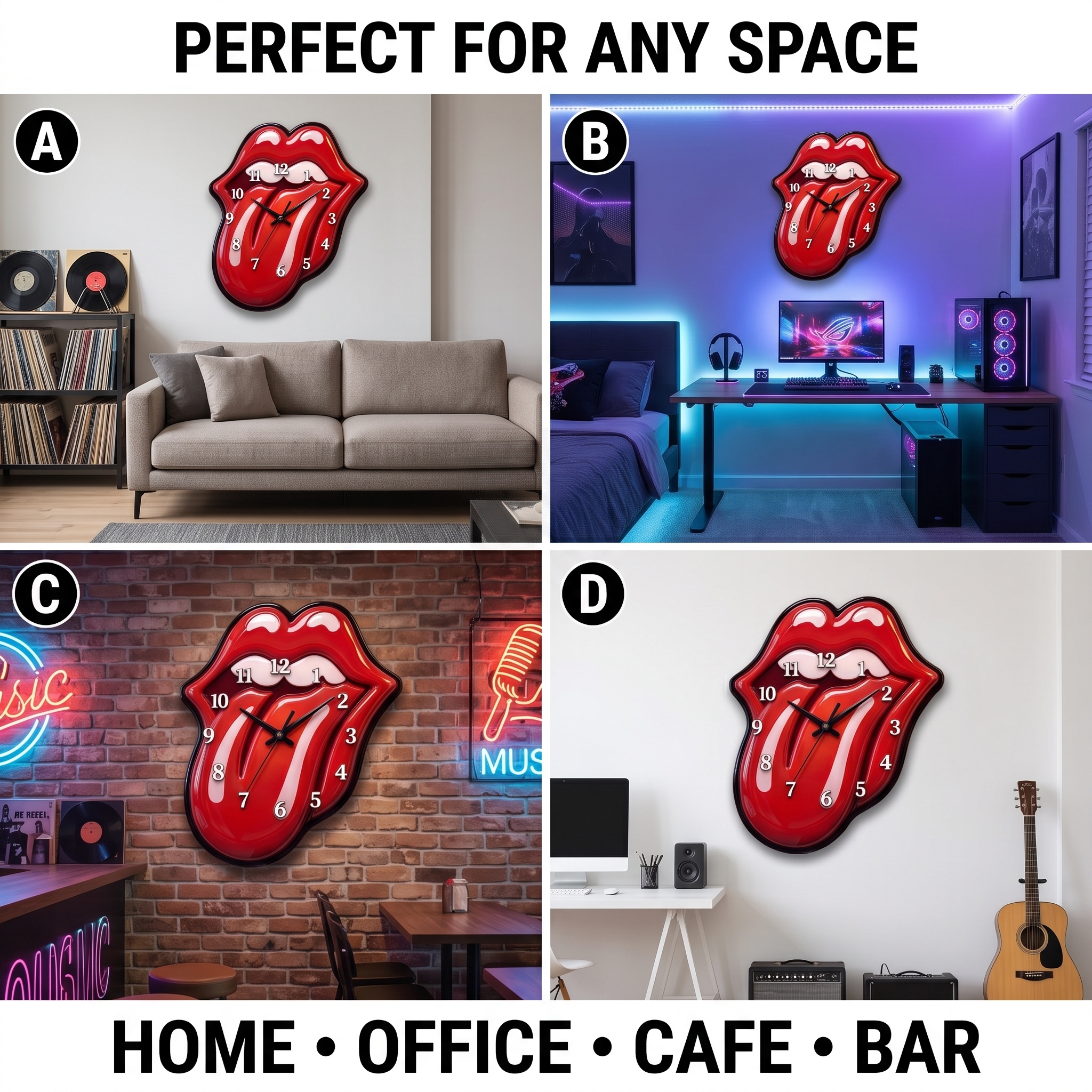 🎸 Tongue & Lips Wall Clock