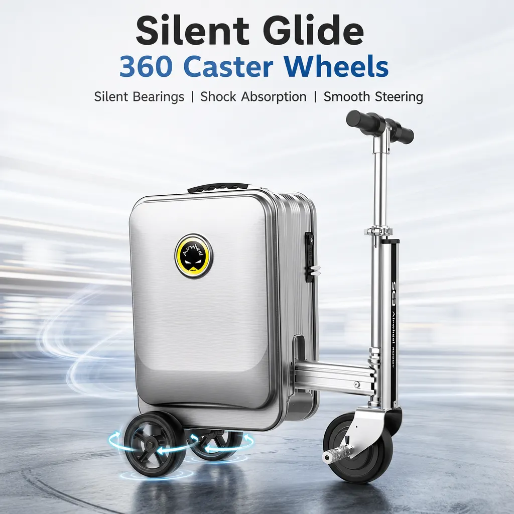 Rideable Scooter Luggage|Foldable Aluminum Carry‐On Suitcase, TSA Lock Silent Wheels, Multi‐Purpose Riding Suitcase for Airport, Commute & Campus