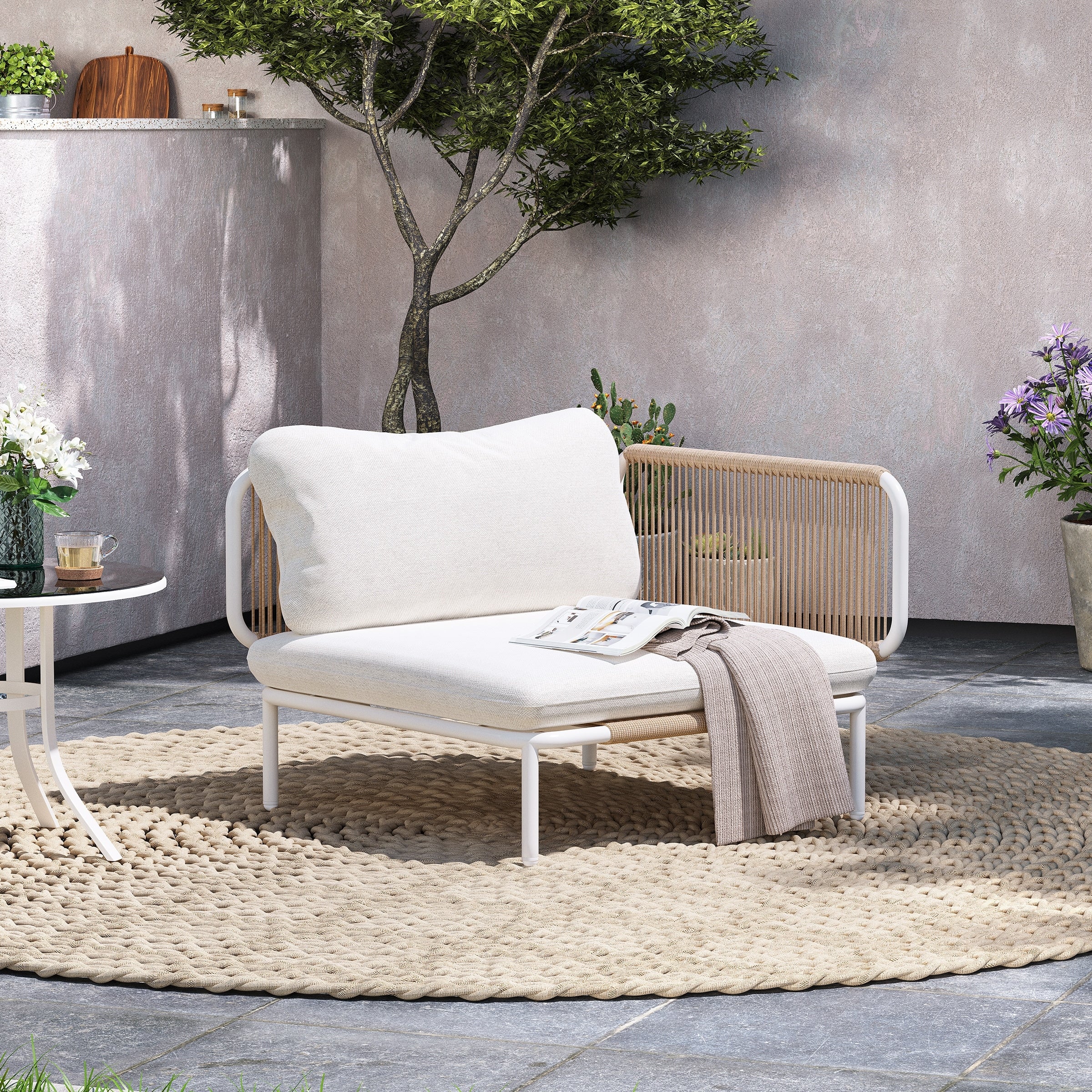 Outdoor Cushioned Sectional Sofa Chat Set Patio Furniture Conversation Set, Free Combination