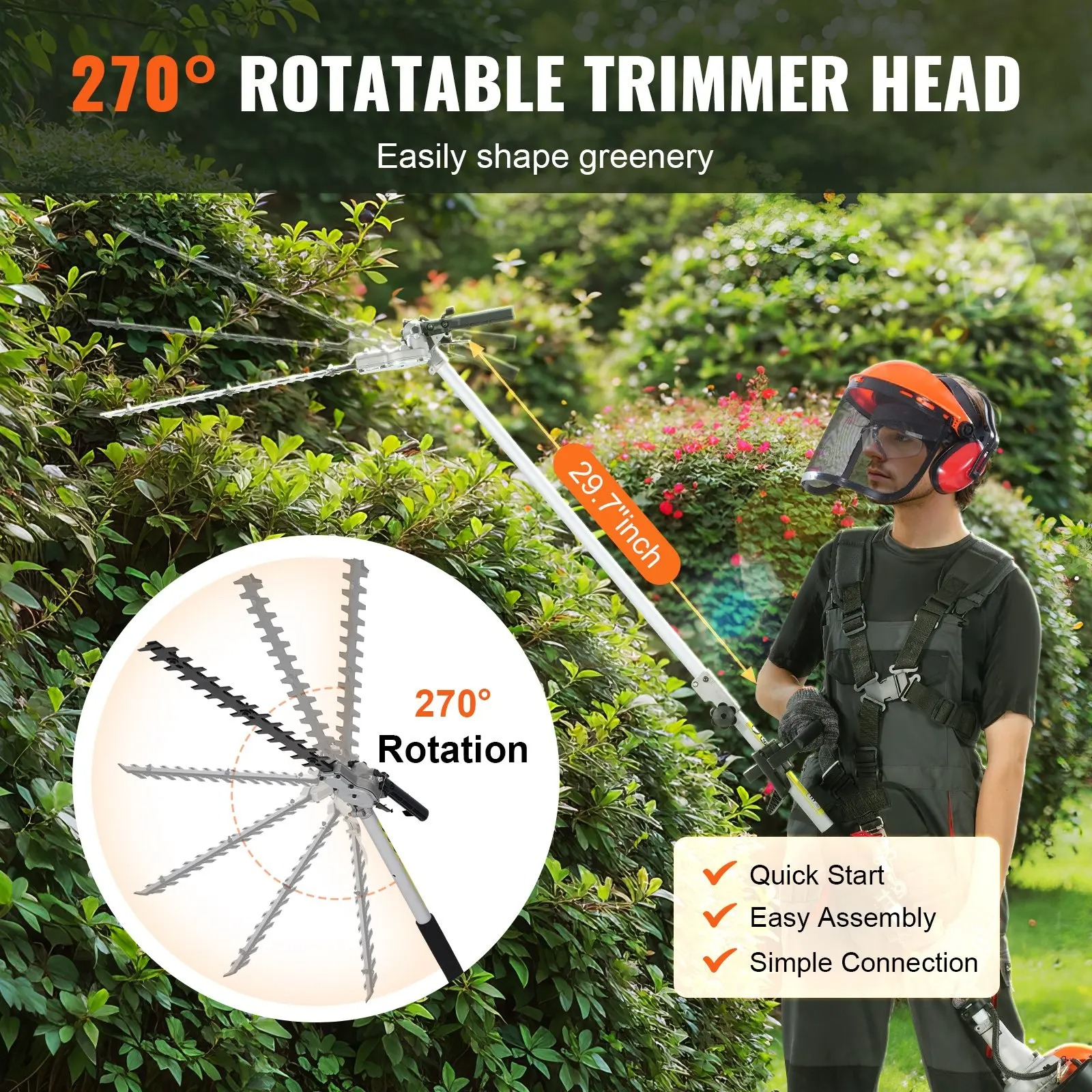 6‑in‑1 Multi‑Functional Trimming Tools, Gas Powered Hedge Trimmer, String Trimmer, Brush Cutter, Edger & Pole Saw Chainsaw Pruner for Shoulder Mount Use