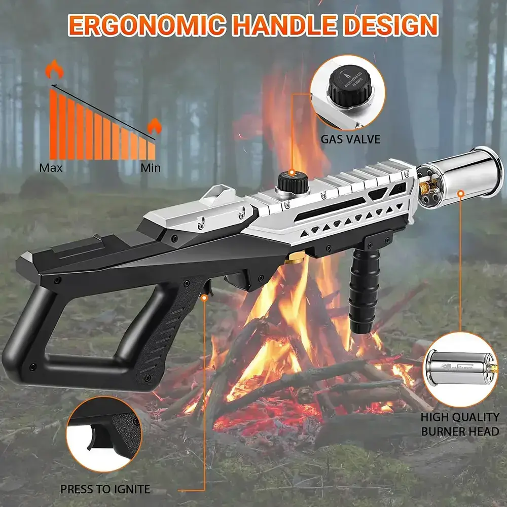 Propane Torch Gun, Kitchen Grill Torch with Detachable Design, Adjustable Flame Torch for Searing Steak, BBQ, Welding, Camping Charcoal(Tank Not Included)