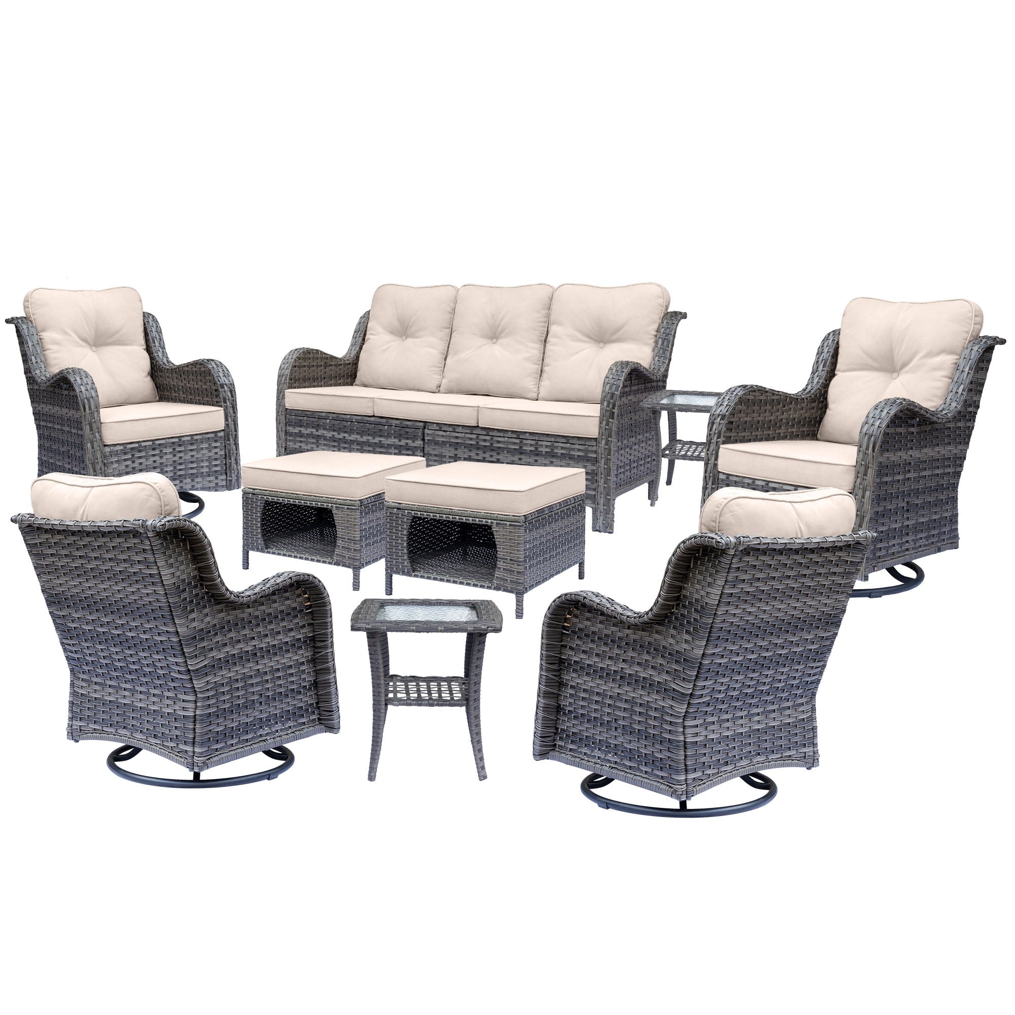 Outdoor Patio Furniture Set-Wicker Patio Conversation Swivel Chair Set