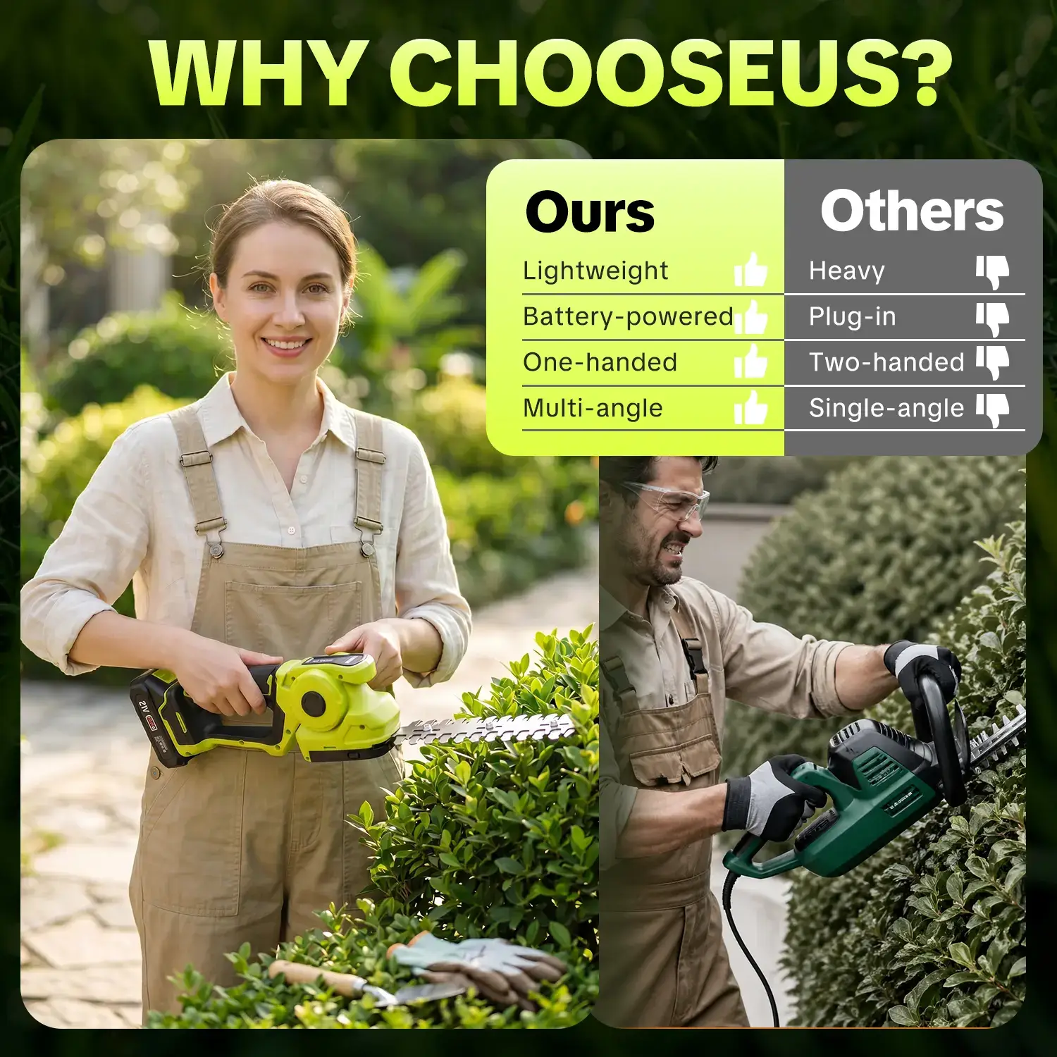 Cordless 2-in-1 Grass Shear & Shrub Trimmer, Handheld Electric Hedge Trimmer, 2*21V Batteries,Lightweight for Lawn Hedge Garden Yard Maintenance