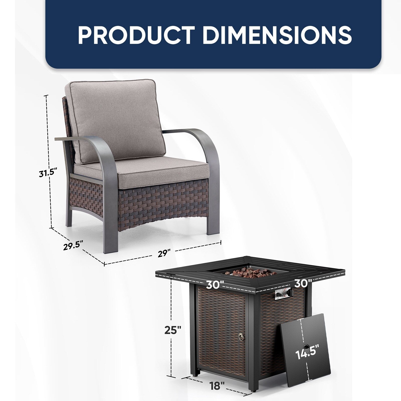 Outdoor Patio Chair with Fire Pit Table Set