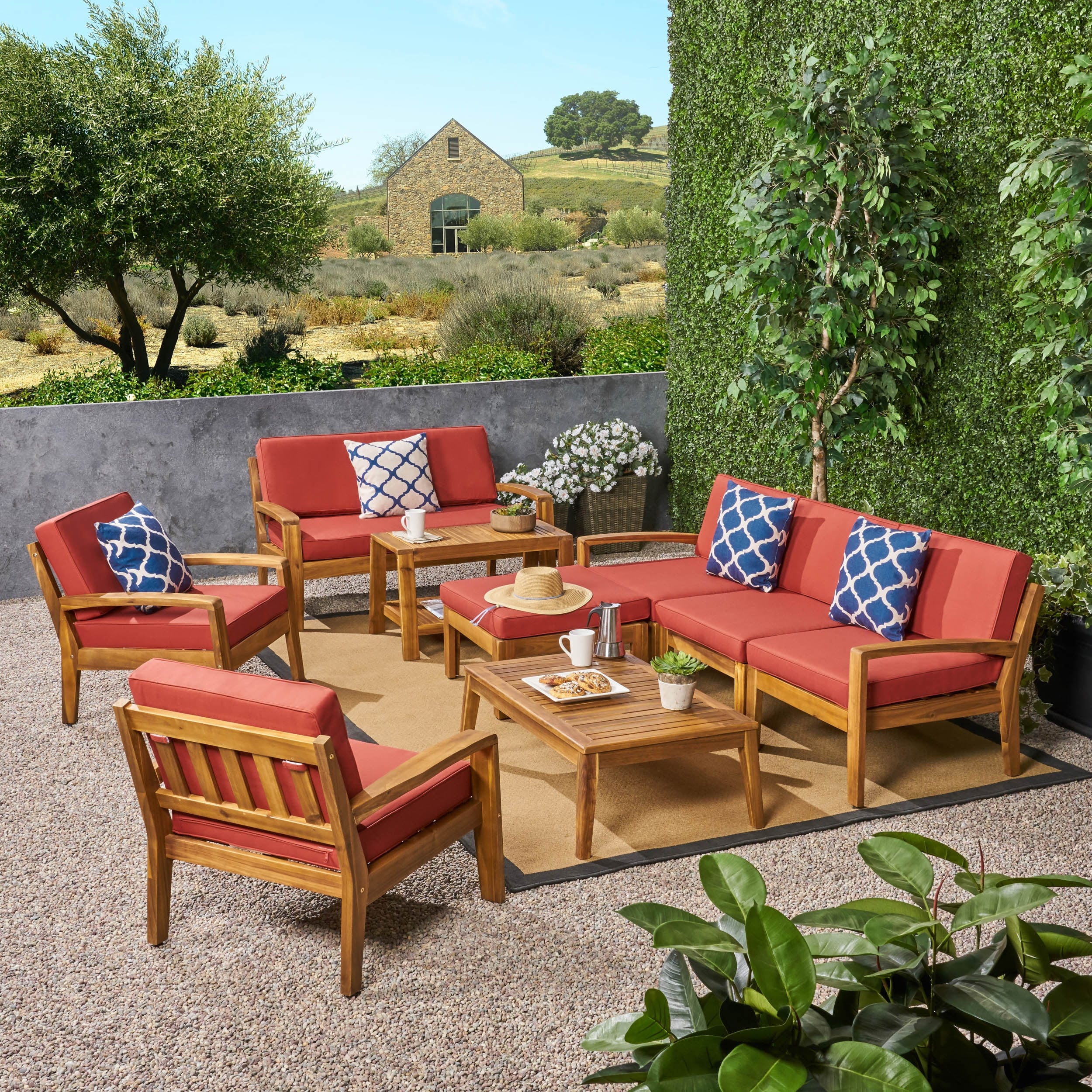 Grenada 7-Seater Sectional Sofa Chat Set with Ottoman by Christopher Knight Home