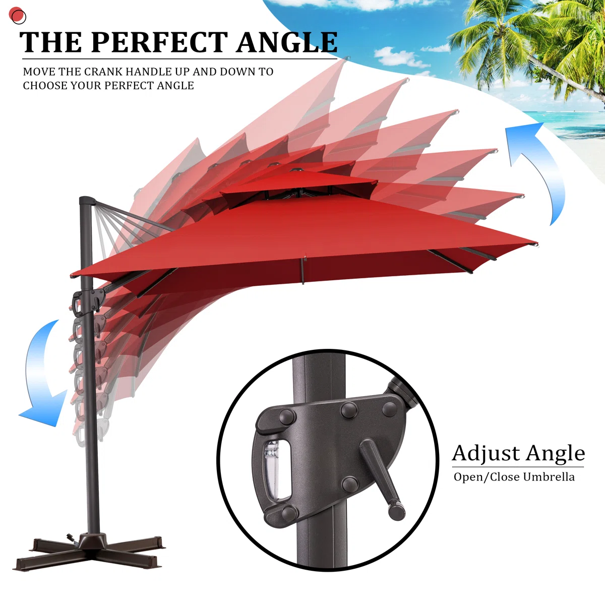 118'' Square Cantilever Umbrella with Counter Weighted Wheel Base