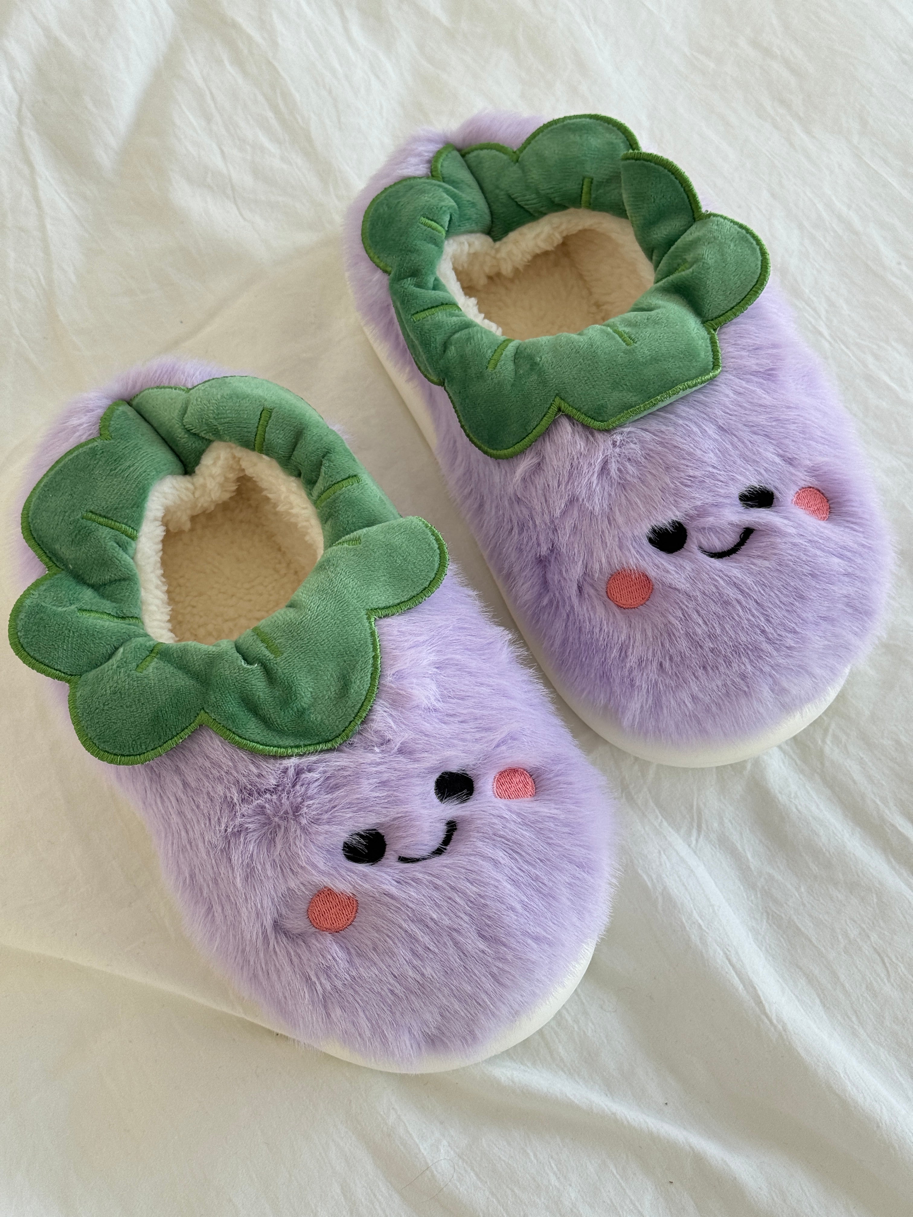 Croissant/ Peanuts/ Fried egg/ Purple Eggplant/ Teapot Slippers Soft Comfy Memory Foam Non-slip Indoor House Shoes