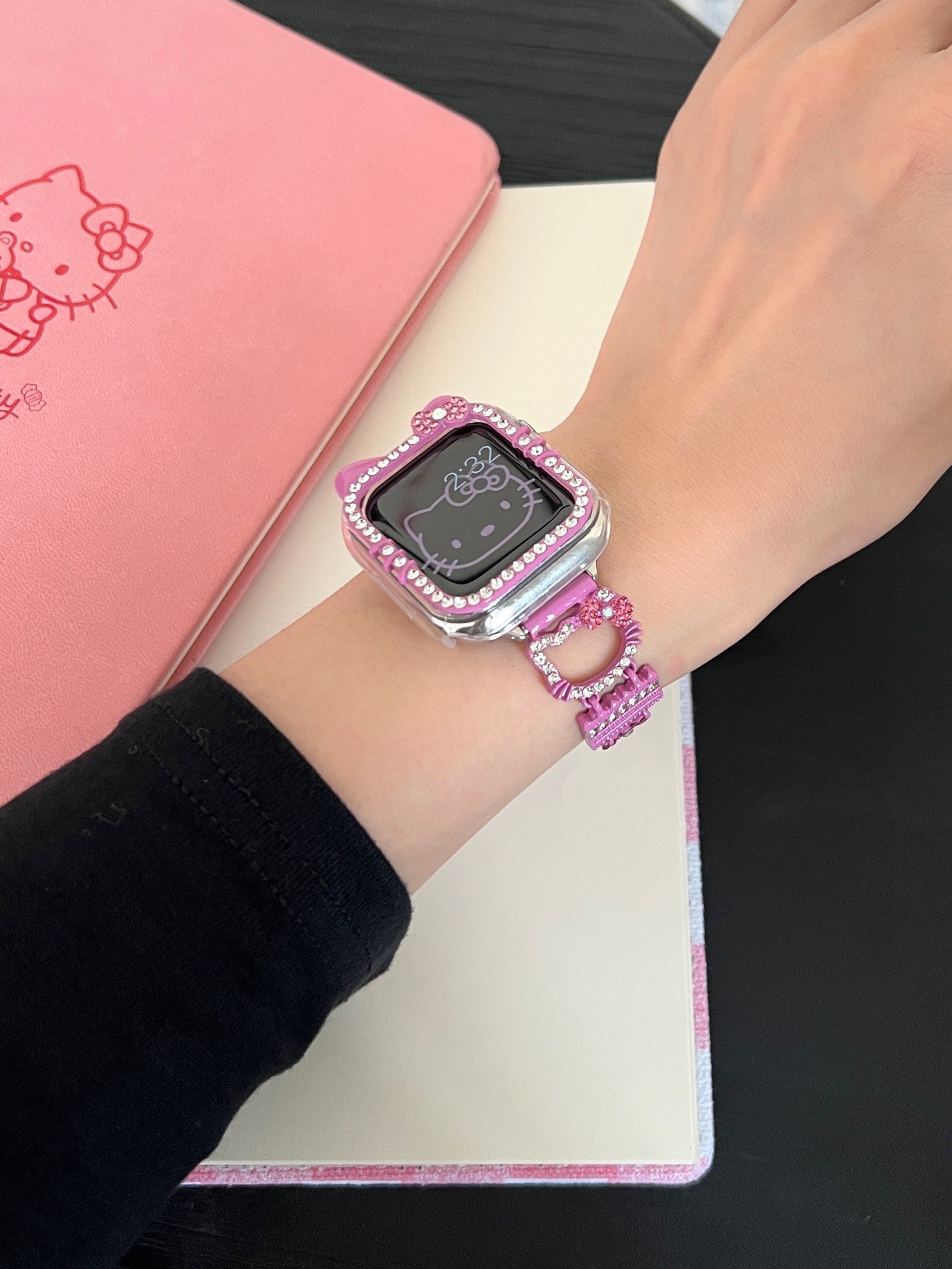 Hellokitty Apple Watch Band Bling Diamond Strap Bands with Screen Protector Case